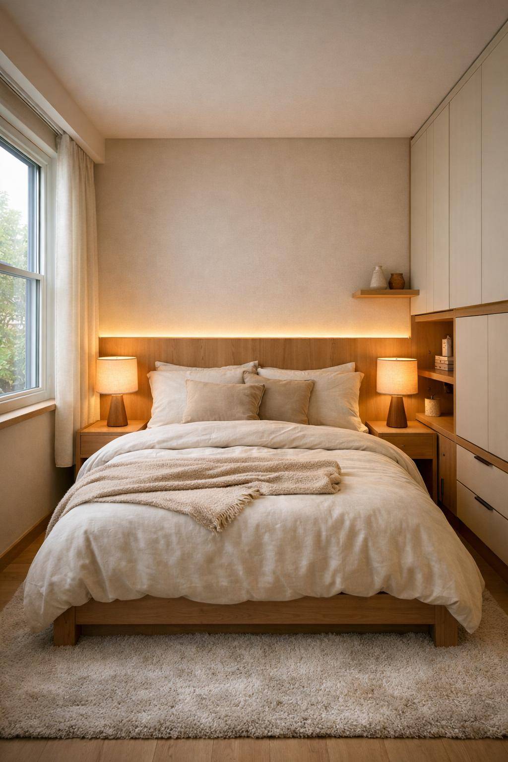 kleine Schlafzimmer einrichten- Experimentiere mit gemütlicher Beleuchtung