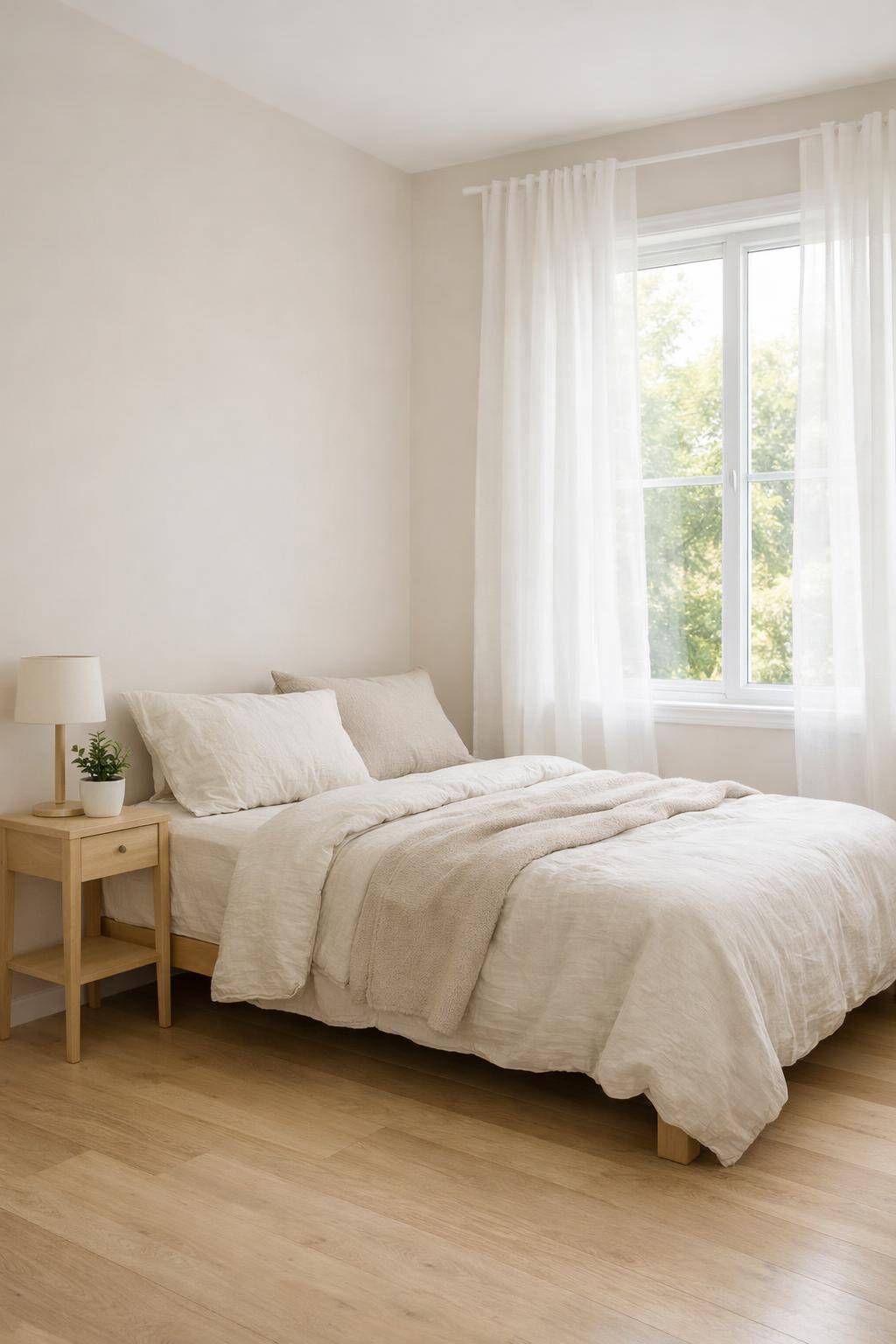 kleine Schlafzimmer einrichten- Gestalte mit leichten Vorhängen für Lichtfluss