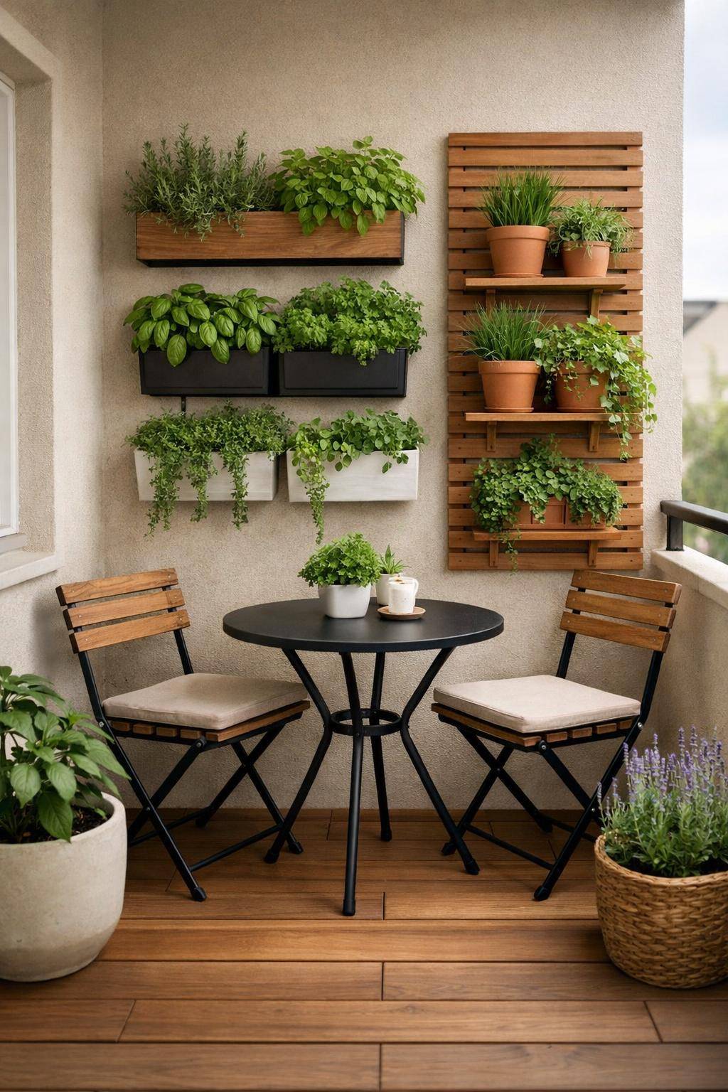 kleinen Balkon gestalten-Pflanze vertikale Kräutergärten für mehr Platz