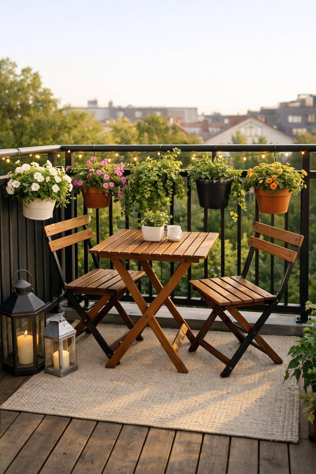 kleinen Balkon gestalten- Befestige Hängetöpfe am Geländer