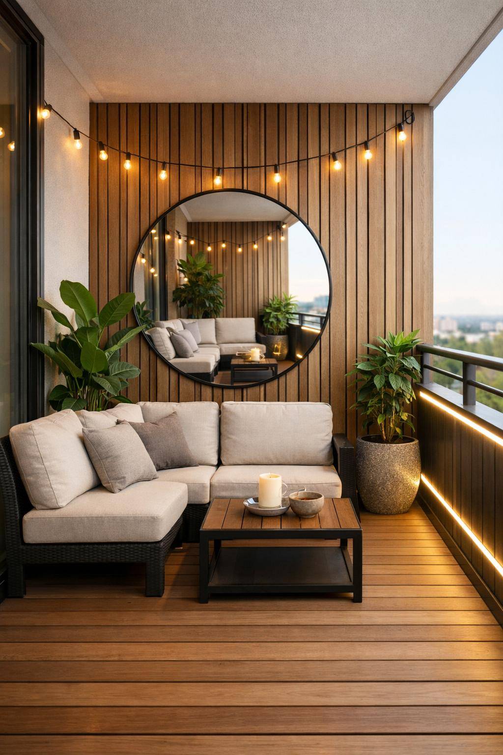 kleinen Balkon gestalten- Erweitere mit Spiegeln optisch den Balkon