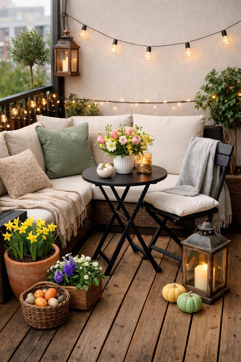 kleinen Balkon gestalten- Genieße saisonale Deko für frisches Ambiente