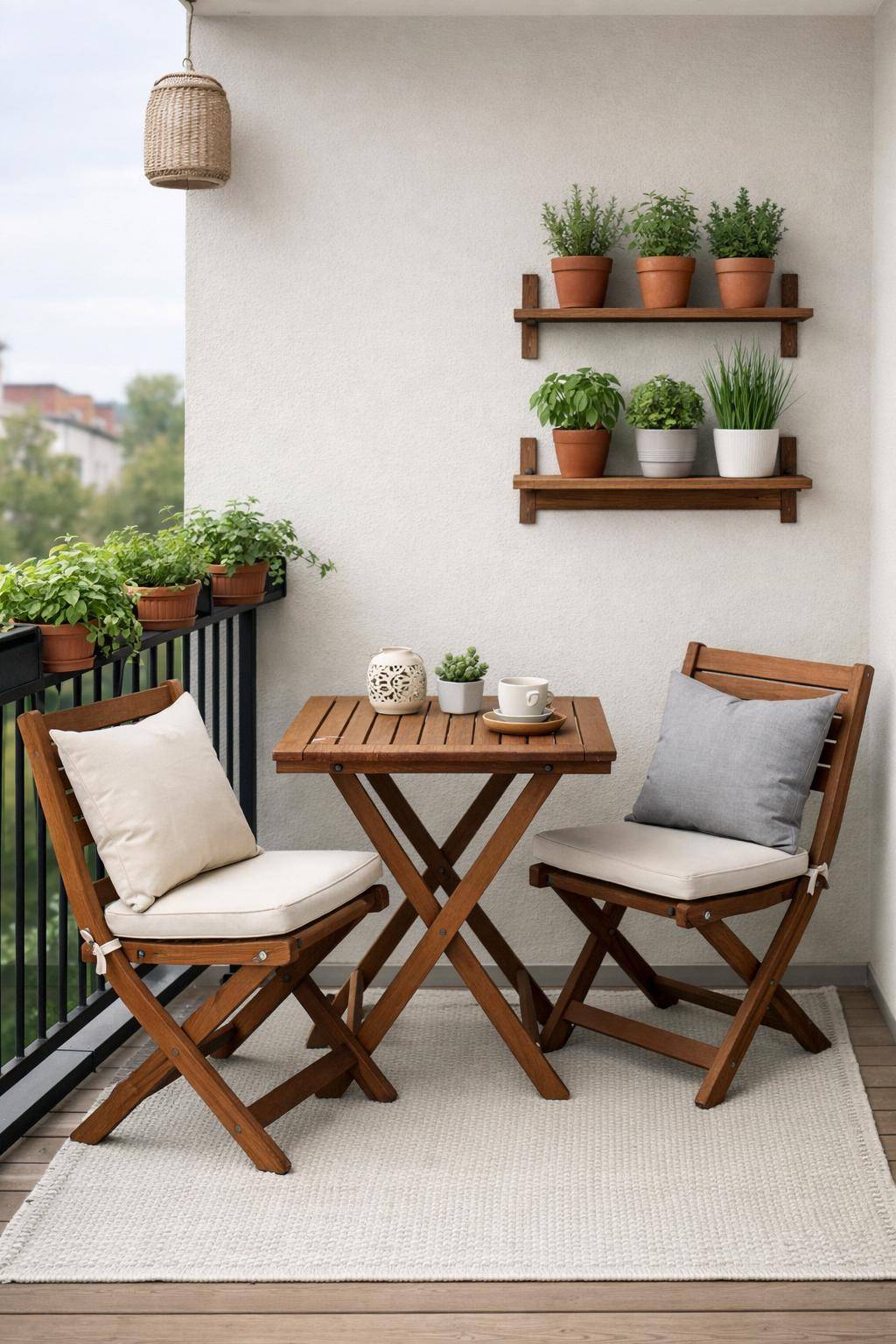 kleinen Balkon gestalten- Integriere klappbare Möbel für Flexibilität