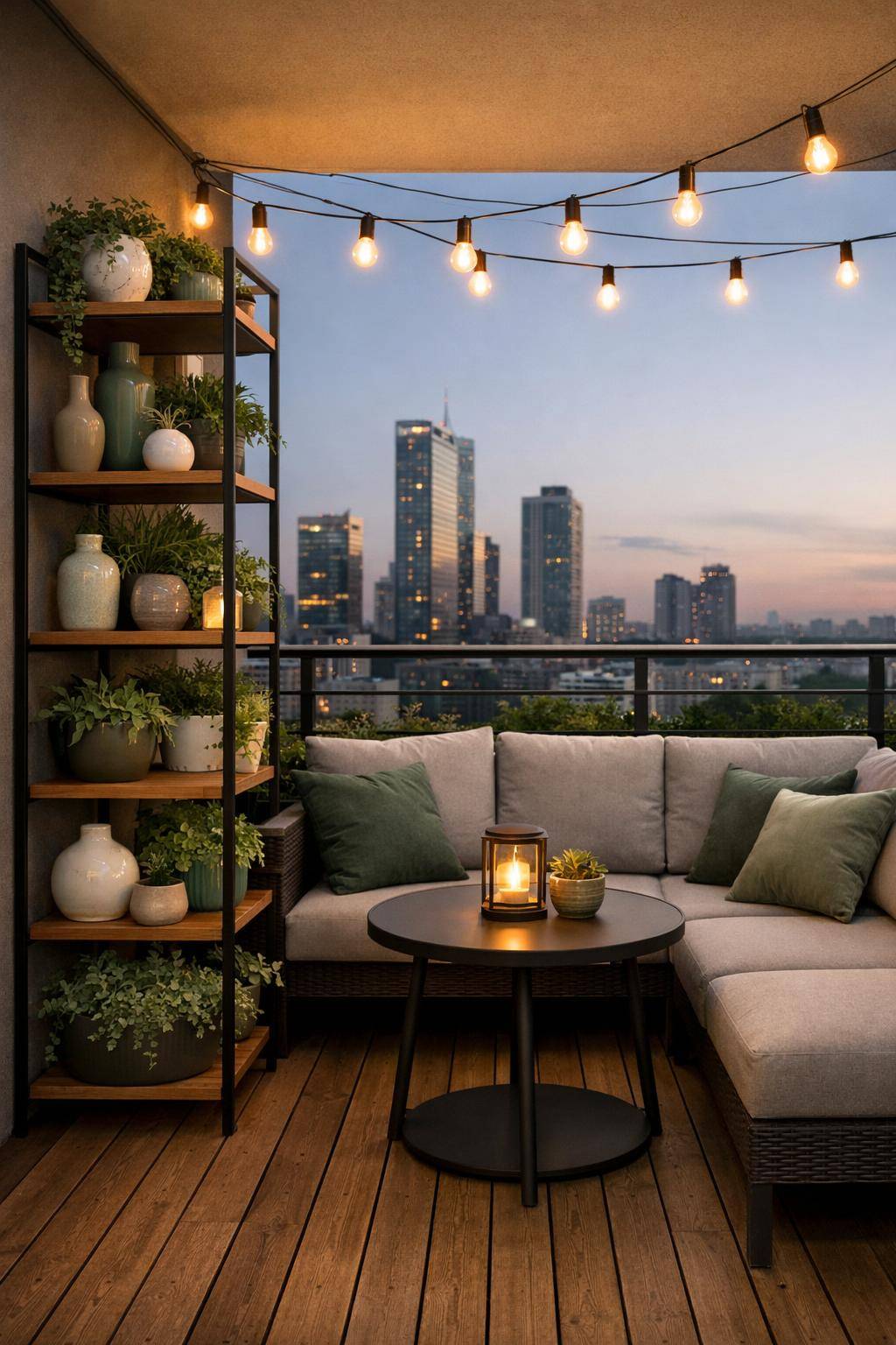 kleinen Balkon gestalten- Präsentiere Deko auf Etageren vertikal