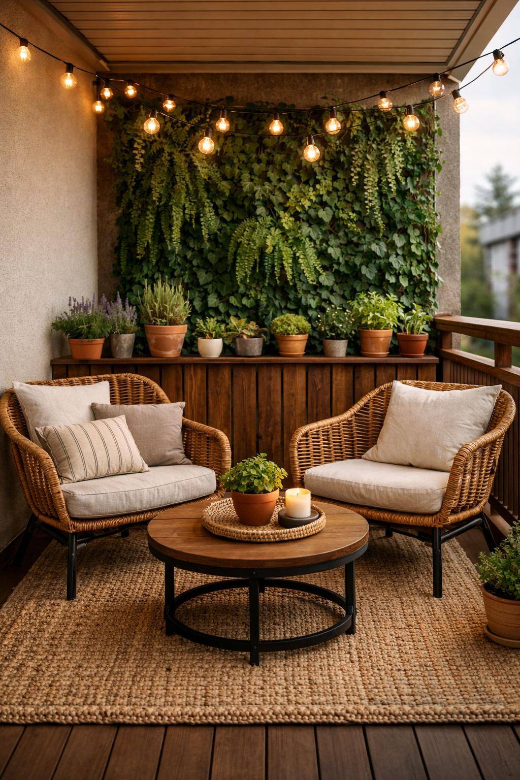 kleinen Balkon gestalten- Schaffe mit Outdoor-Teppichen Wohnlichkeit