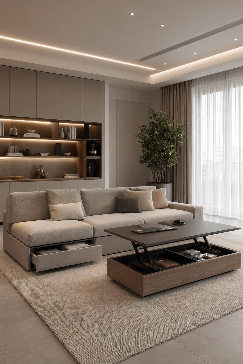 minimalistisches Wohnzimmer einrichten- Greife auf multifunktionale Möbel zurück