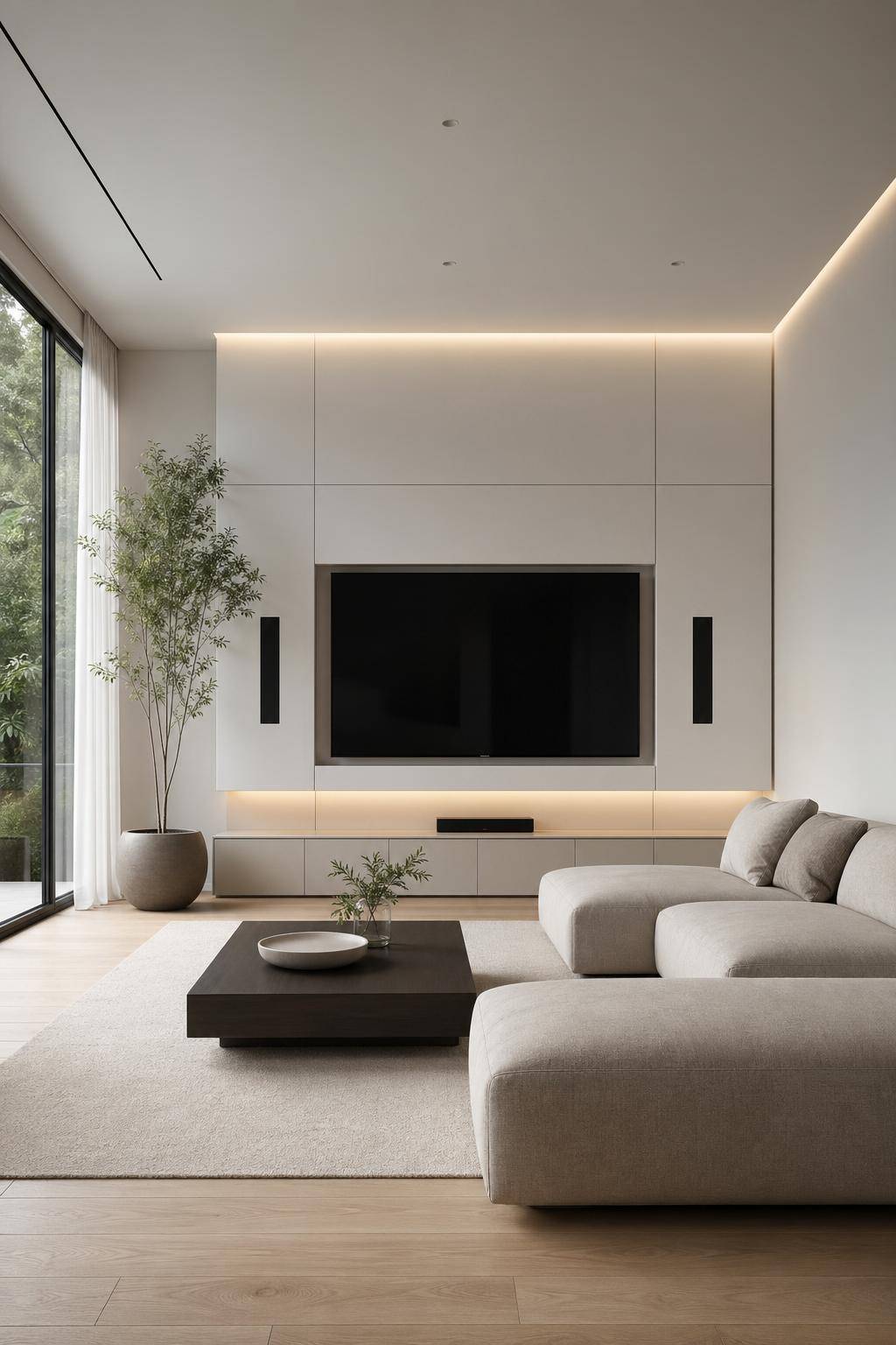 minimalistisches Wohnzimmer einrichten- Halte die Technik dezent im Hintergrund