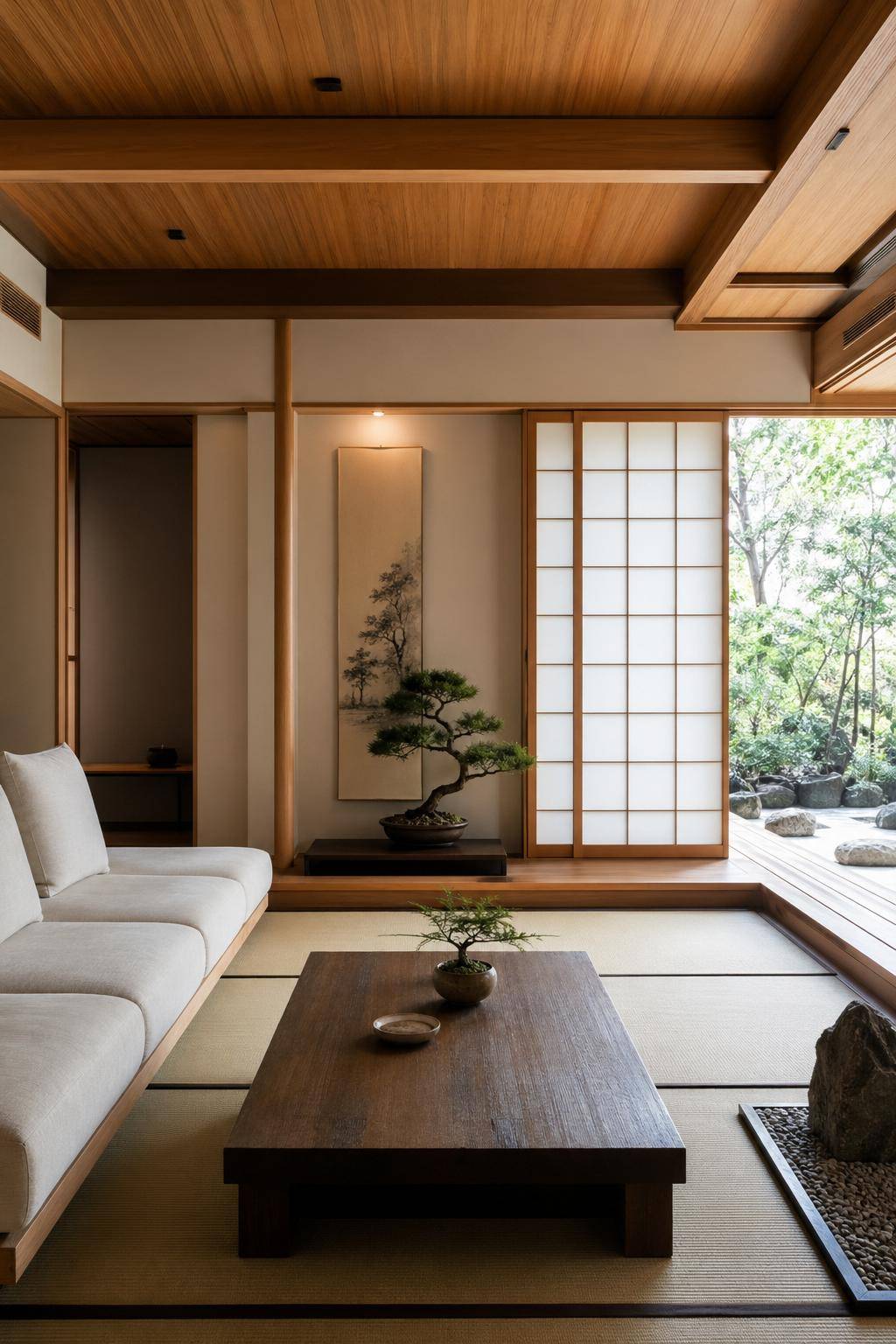 minimalistisches Wohnzimmer einrichten- Inspiriere dich an japanischen Design-Ideen
