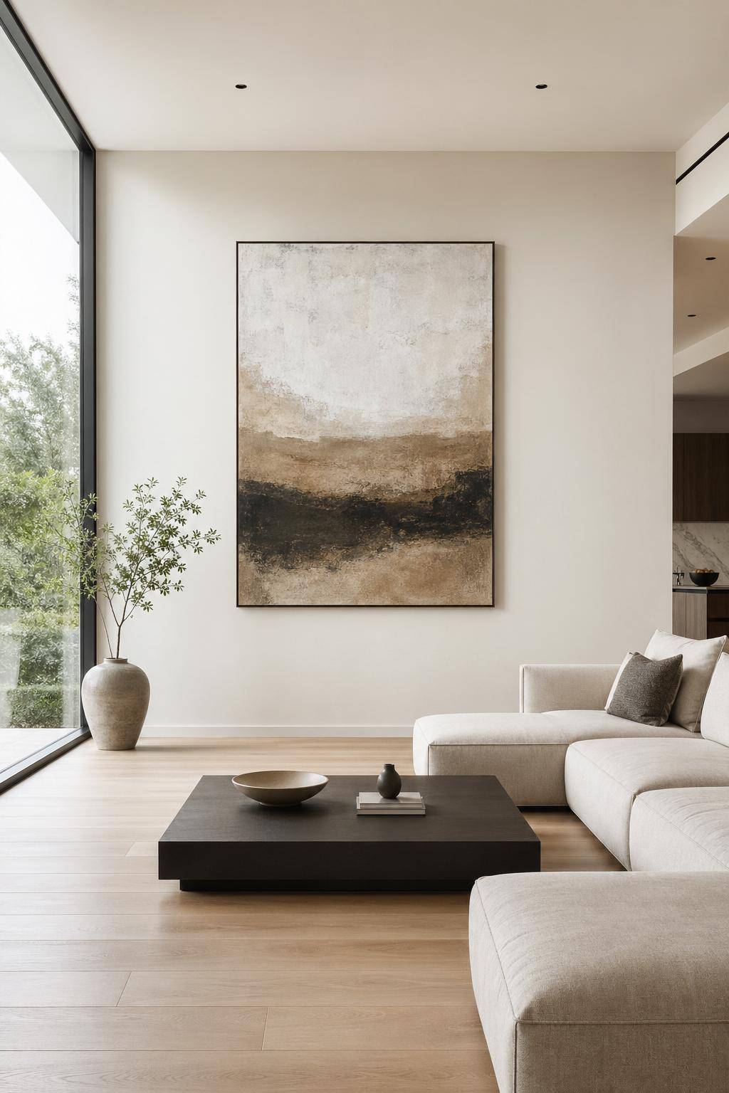 minimalistisches Wohnzimmer einrichten- Präsentiere einzelne Kunstwerke als Statement