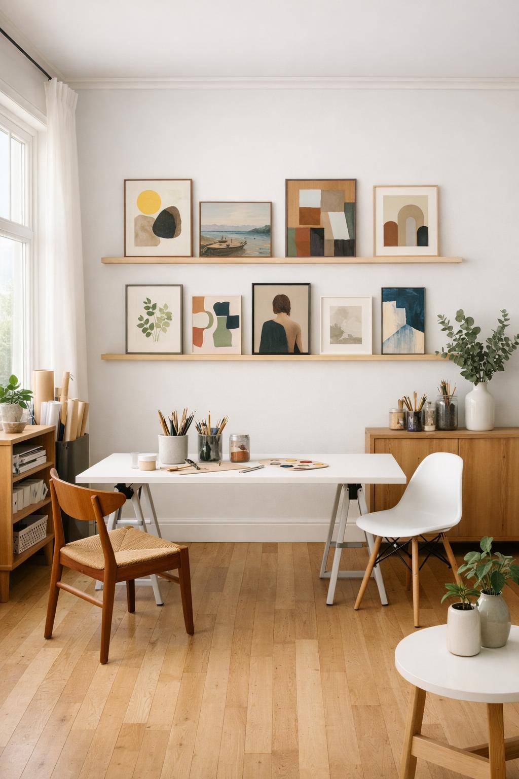 Atelier einrichten- Hänge Bilderleisten für wechselnde Kunst auf