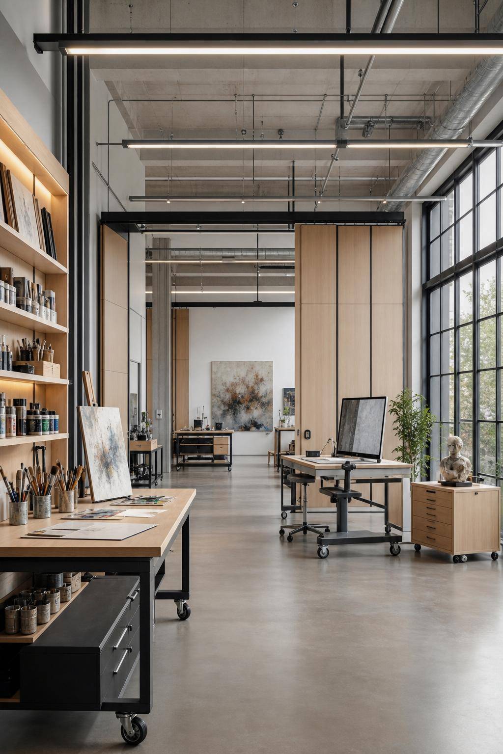 Atelier einrichten- Integriere flexible Arbeitsbereiche für verschiedene Techniken