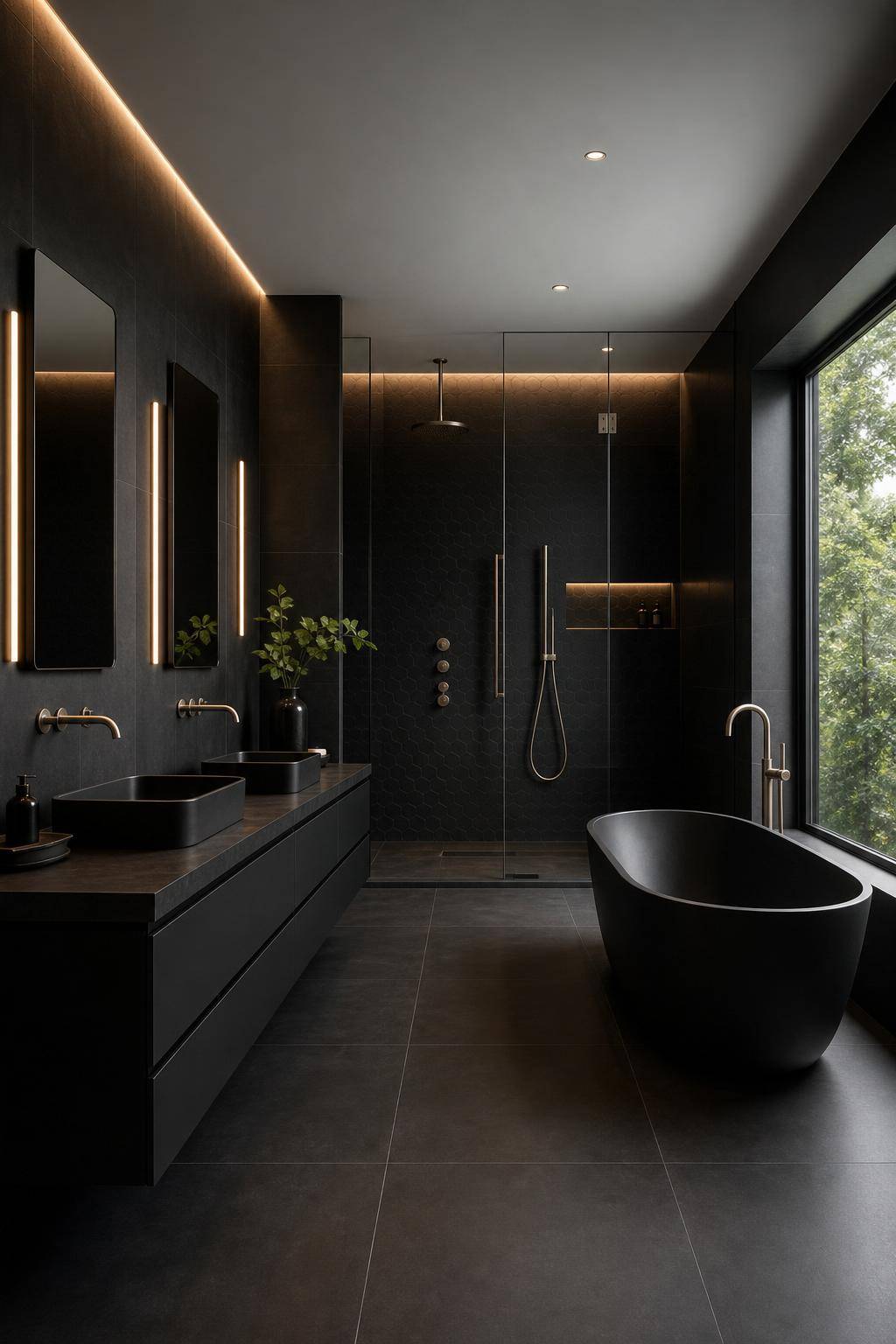 Badezimmer in Schwarz- Baue klare Linien für moderne Schlichtheit