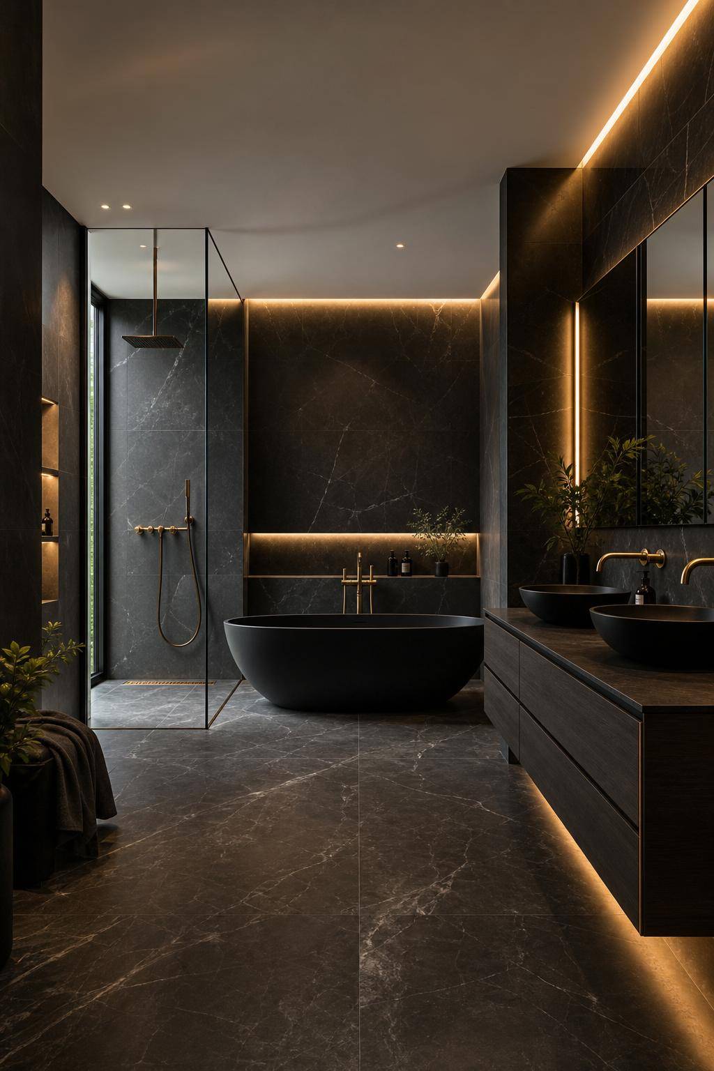 Badezimmer in Schwarz- Nutze Marmoroptik für edle Strukturen