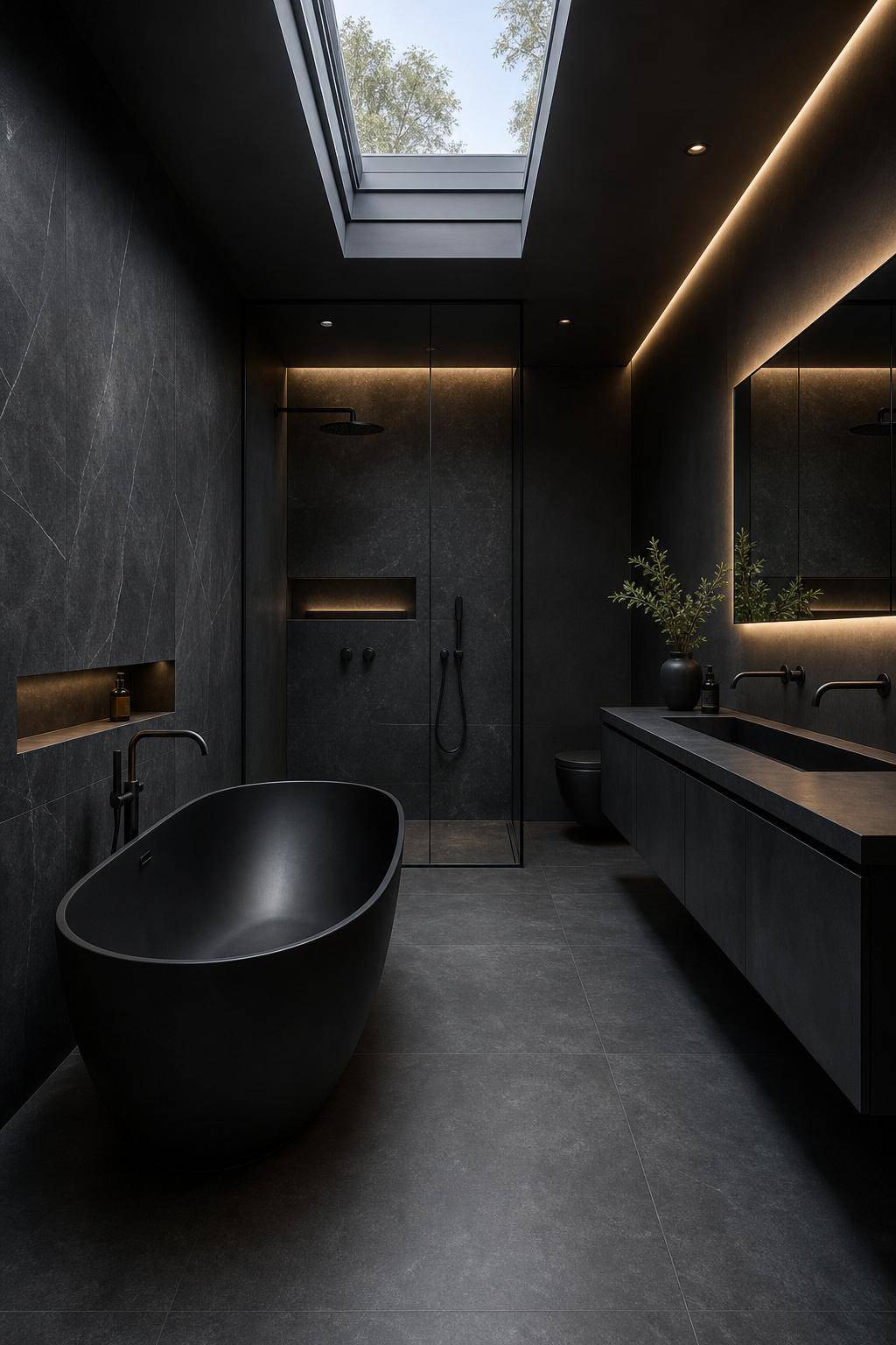 Badezimmer in Schwarz- Style minimalistische Deko in Anthrazit