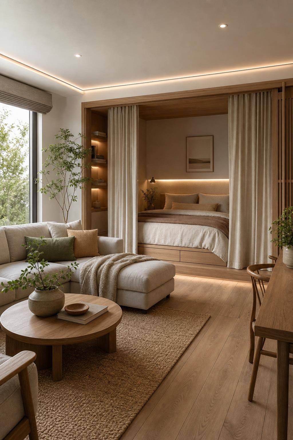 Bett im Wohnzimmer integrieren- Baue eine Schlafkoje mit Vorhanglösung