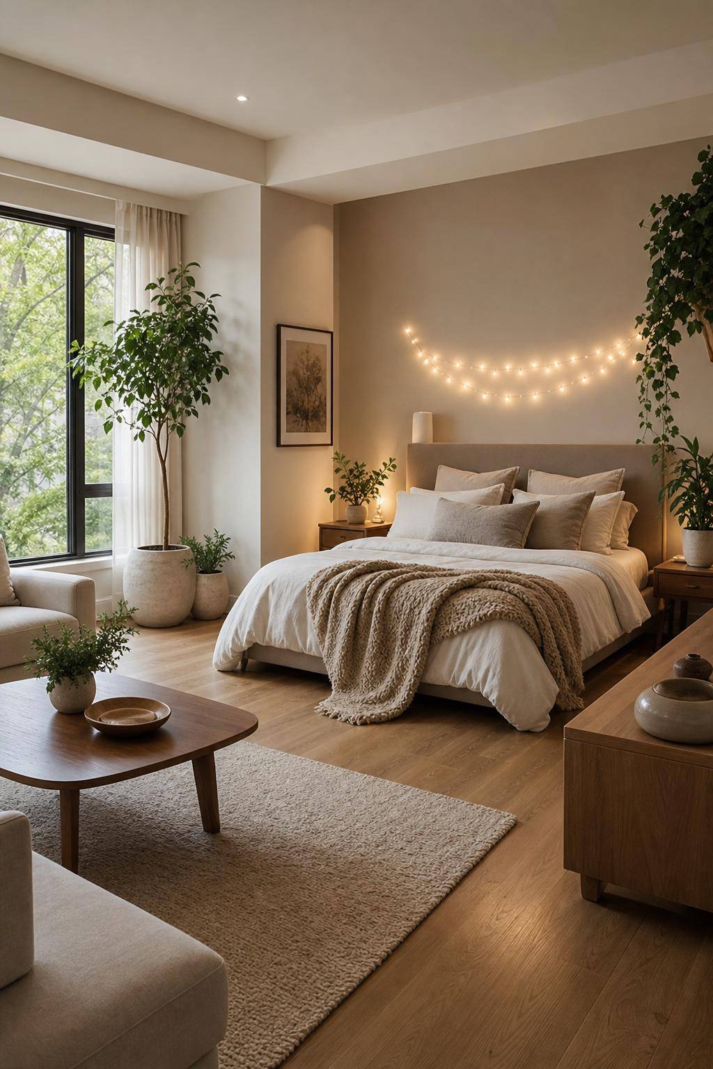 Bett im Wohnzimmer integrieren- Betone das Bett mit einer Lichterkette