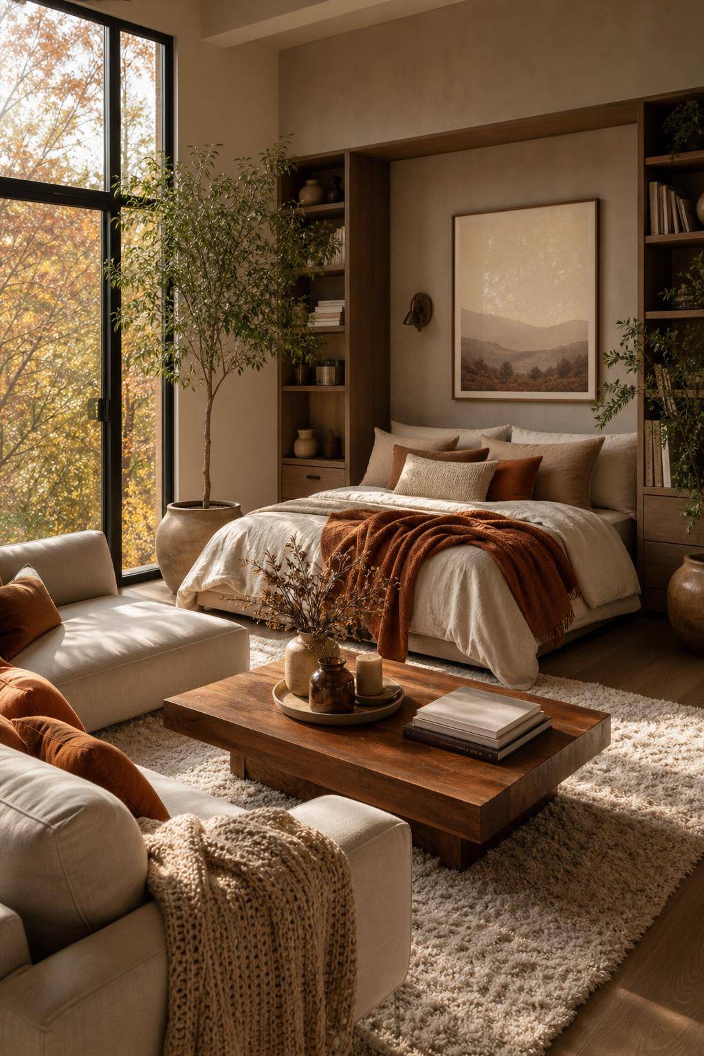 Bett im Wohnzimmer integrieren- Dekoriere das Bett mit saisonalen Kissen