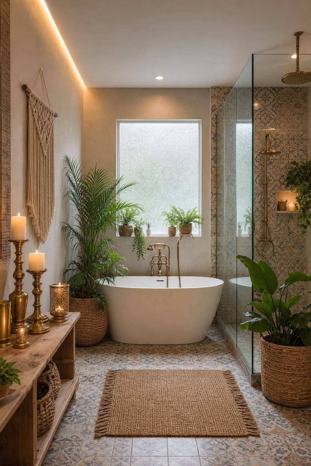 Boho-Badezimmer gestalten- Kombiniere verschiedene Kerzenhalter aus Messing