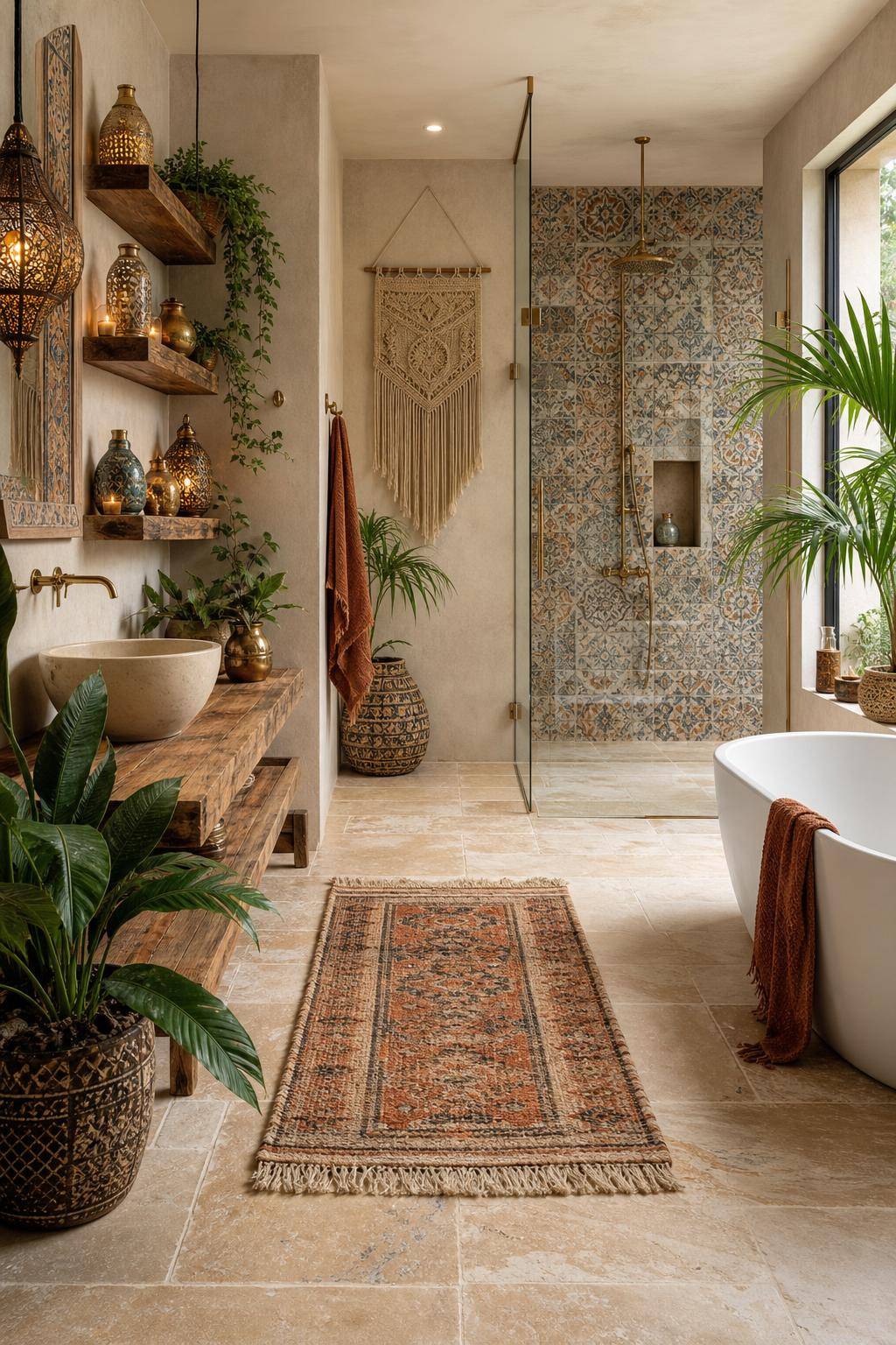 Boho-Badezimmer gestalten- Stelle exotische Duftlampen für Entspannung auf