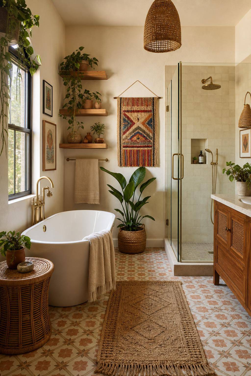 Boho-Badezimmer gestalten- Verteile Kunstwerke lokaler Künstler im Raum