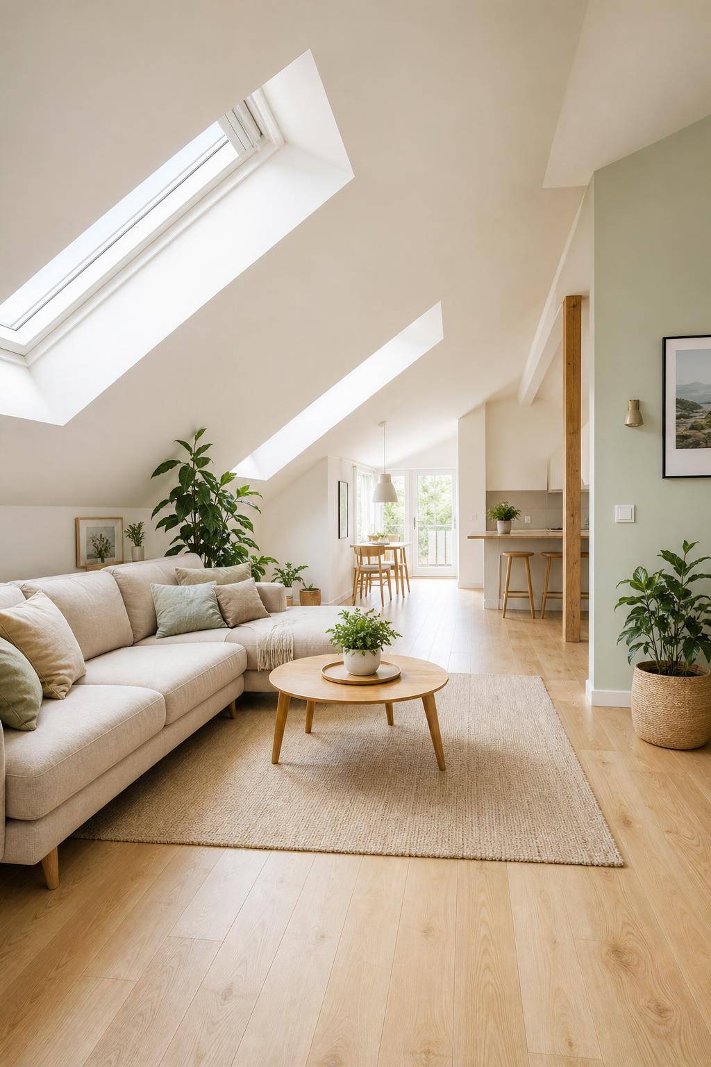 Dachgeschosswohnung einrichten-Lass Dachschrägen durch helle Farben wirken