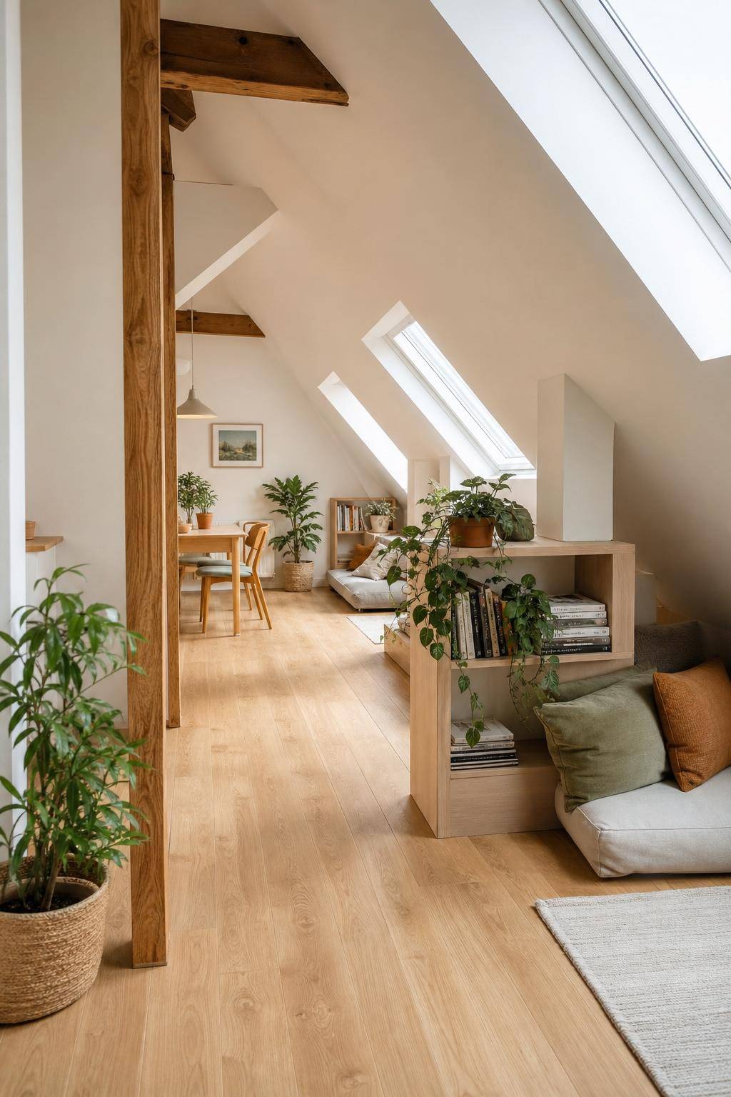 Dachgeschosswohnung einrichten- Erschaffe mit leichte Raumteiler kleine Rückzugsorte