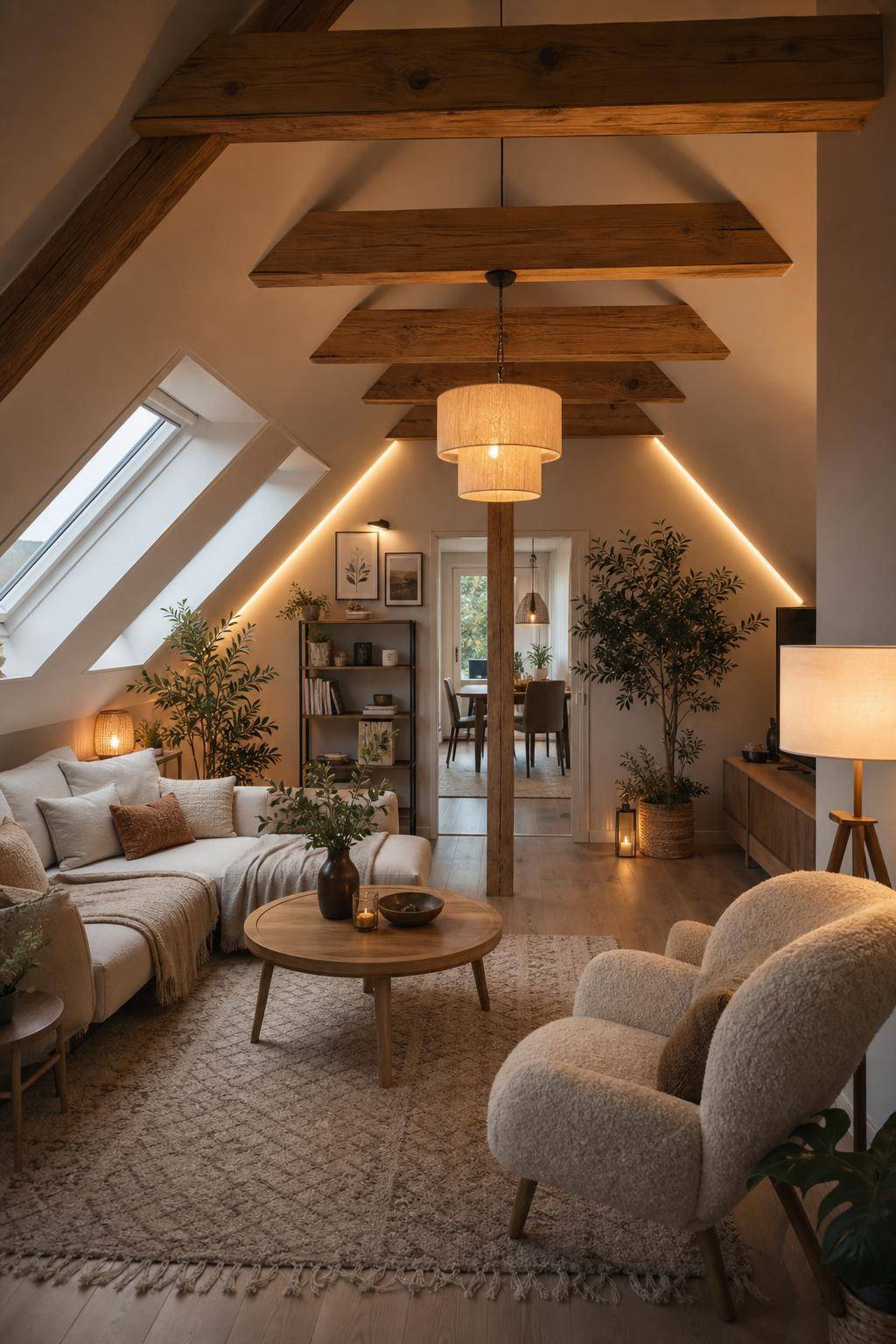 Dachgeschosswohnung einrichten- Spiel mit verschiedenen Lichtquellen für Gemütlichkeit