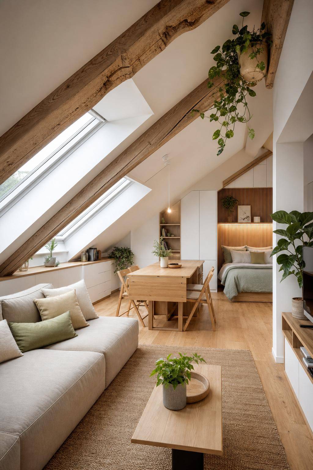 Dachgeschosswohnung einrichten- Wähle multifunktionale Möbel für Flexibilität