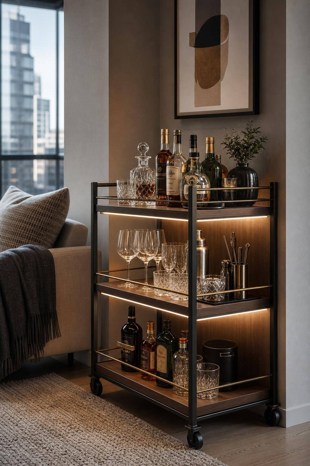 Einzimmerwohnung einrichten- Gestalte eine Minibar auf einem Servierwagen
