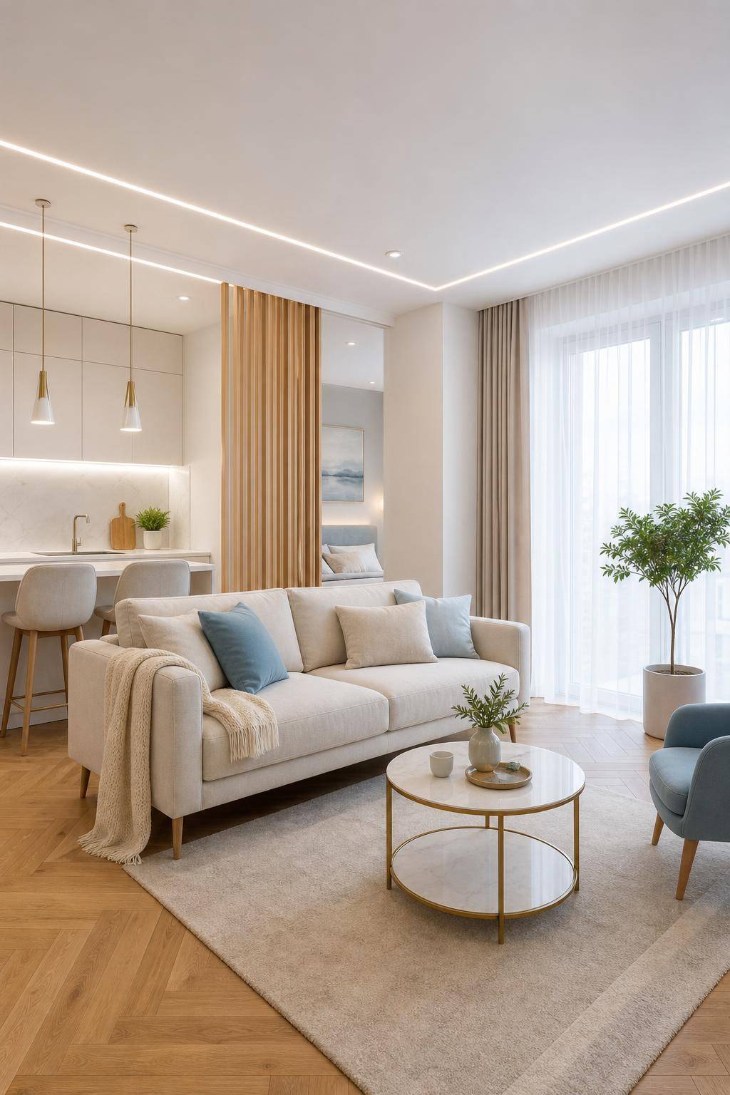 Einzimmerwohnung einrichten- Wähle helle Farben für ein luftiges Ambiente