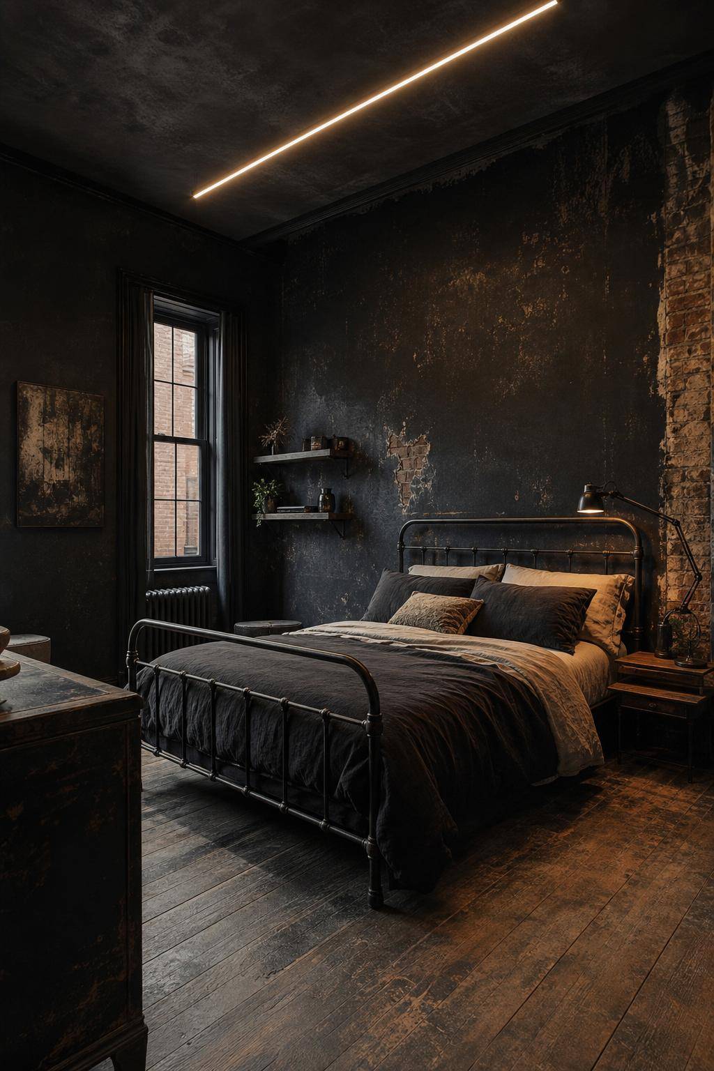 Grunge Schlafzimmer einrichten-Streiche deine Wände in dunklen Tönen