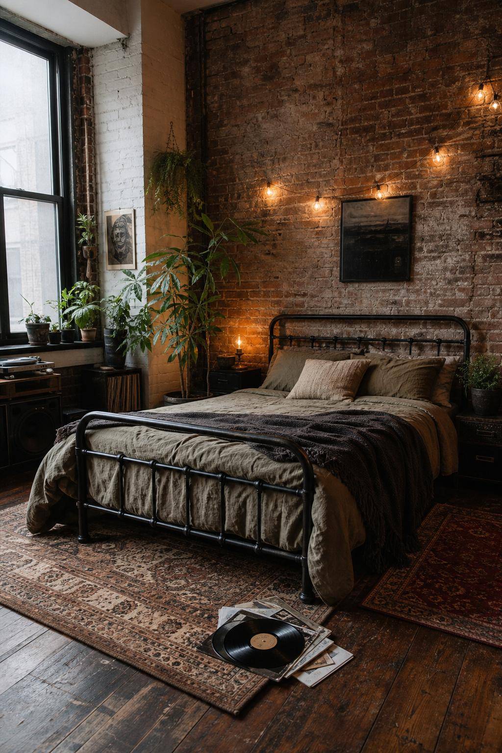 Grunge Schlafzimmer einrichten- Arrangiere Pflanzen für urbanen Flair