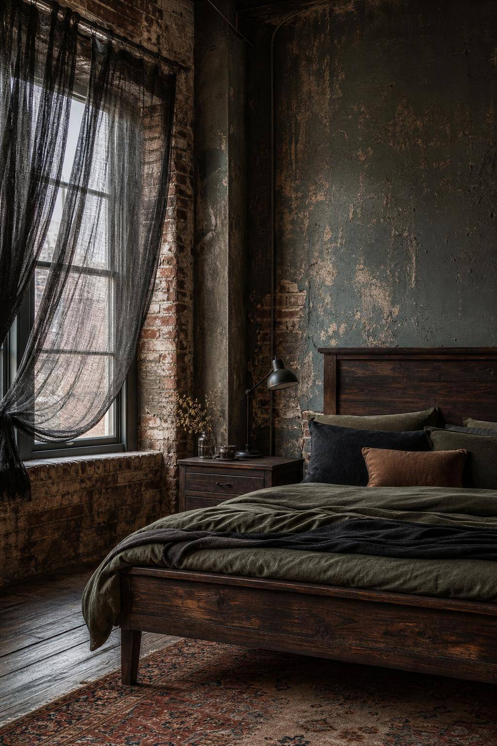 Grunge Schlafzimmer einrichten- Hänge Vorhänge aus Netzstoff für Dramatik auf