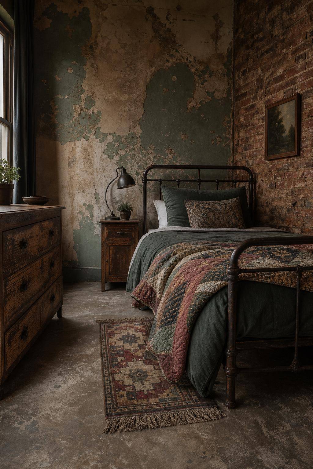 Grunge Schlafzimmer einrichten- Lass Tapeten absichtlich unvollständig wirken
