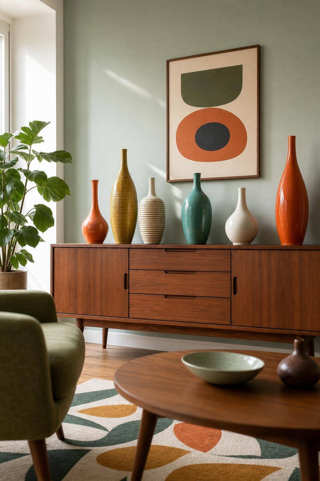 Ideen: Einrichten im Retro-Stil- Arrangiere Retro-Vasen als Hingucker auf Kommoden
