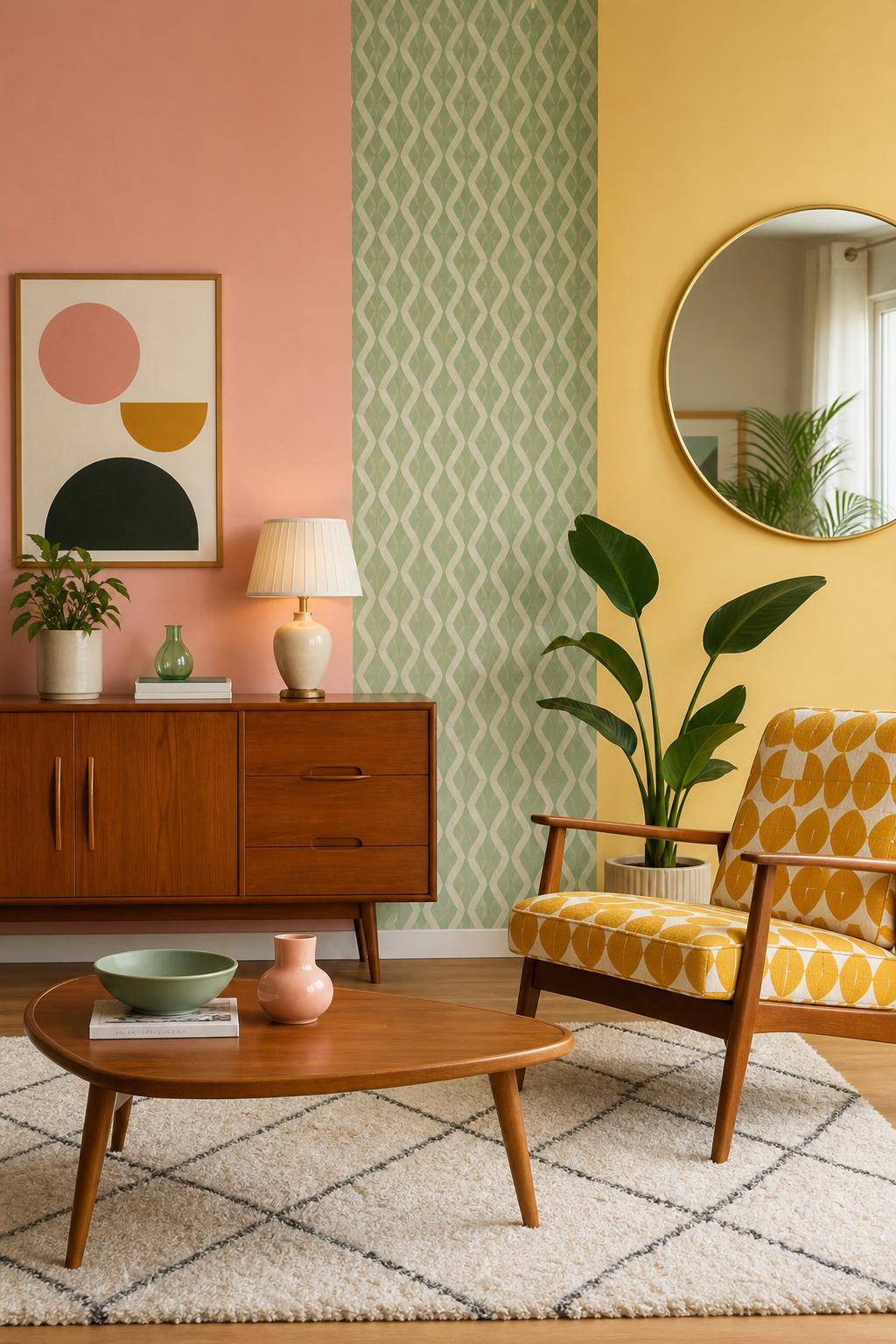 Ideen: Einrichten im Retro-Stil- Betone Wände mit Pastellfarben im Retro-Flair