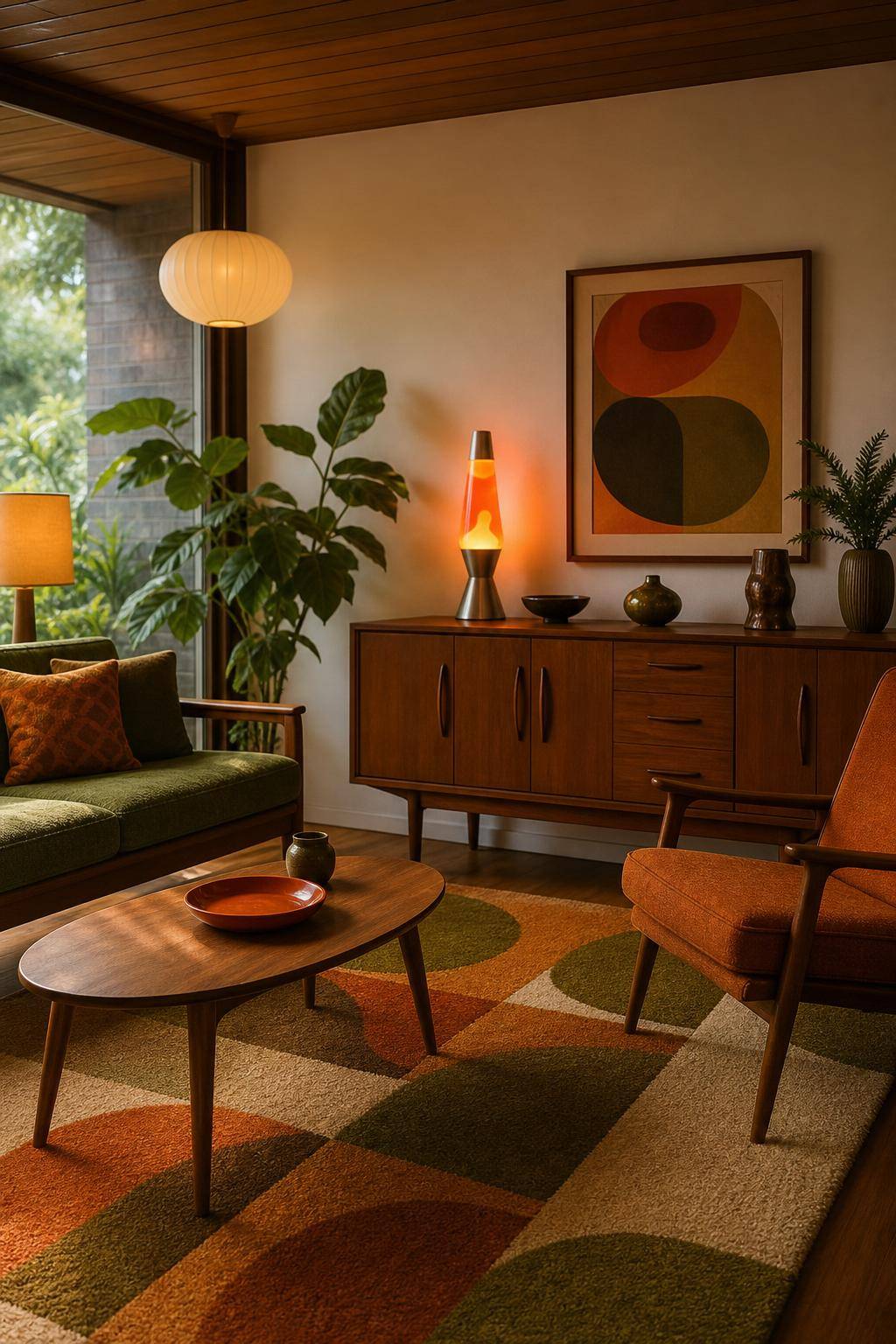 Ideen: Einrichten im Retro-Stil- Platziere eine klassische Lava-Lampe im Wohnzimmer