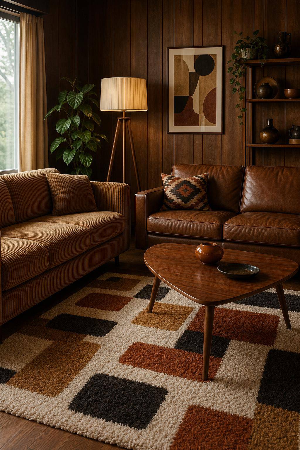 Ideen: Einrichten im Retro-Stil- Polstere Sofas mit Cord- oder Lederbezügen