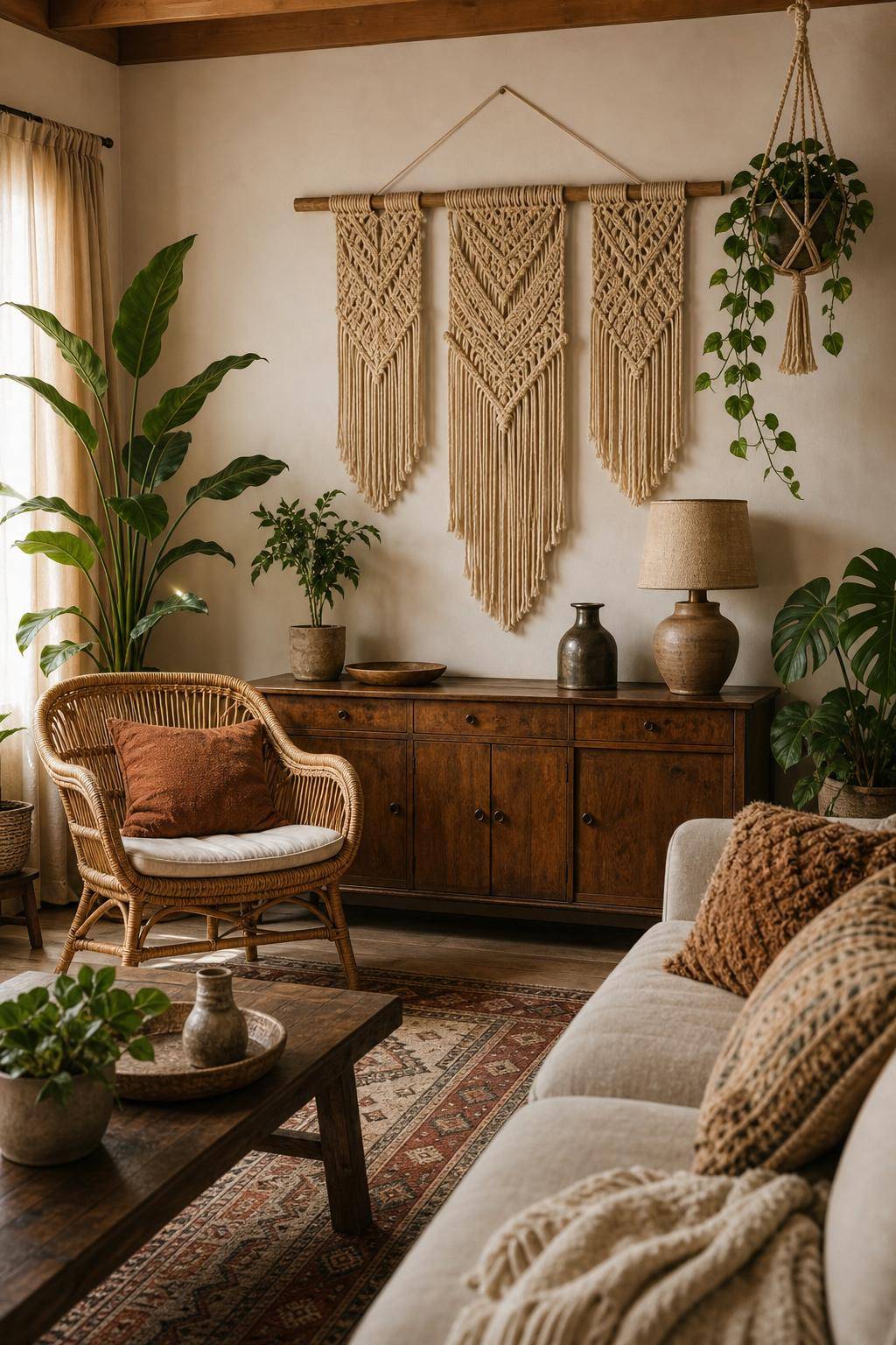 Ideen: Einrichten im Vintage-Stil- Hänge Makramee-Dekorationen für Boho-Vintage-Charme auf