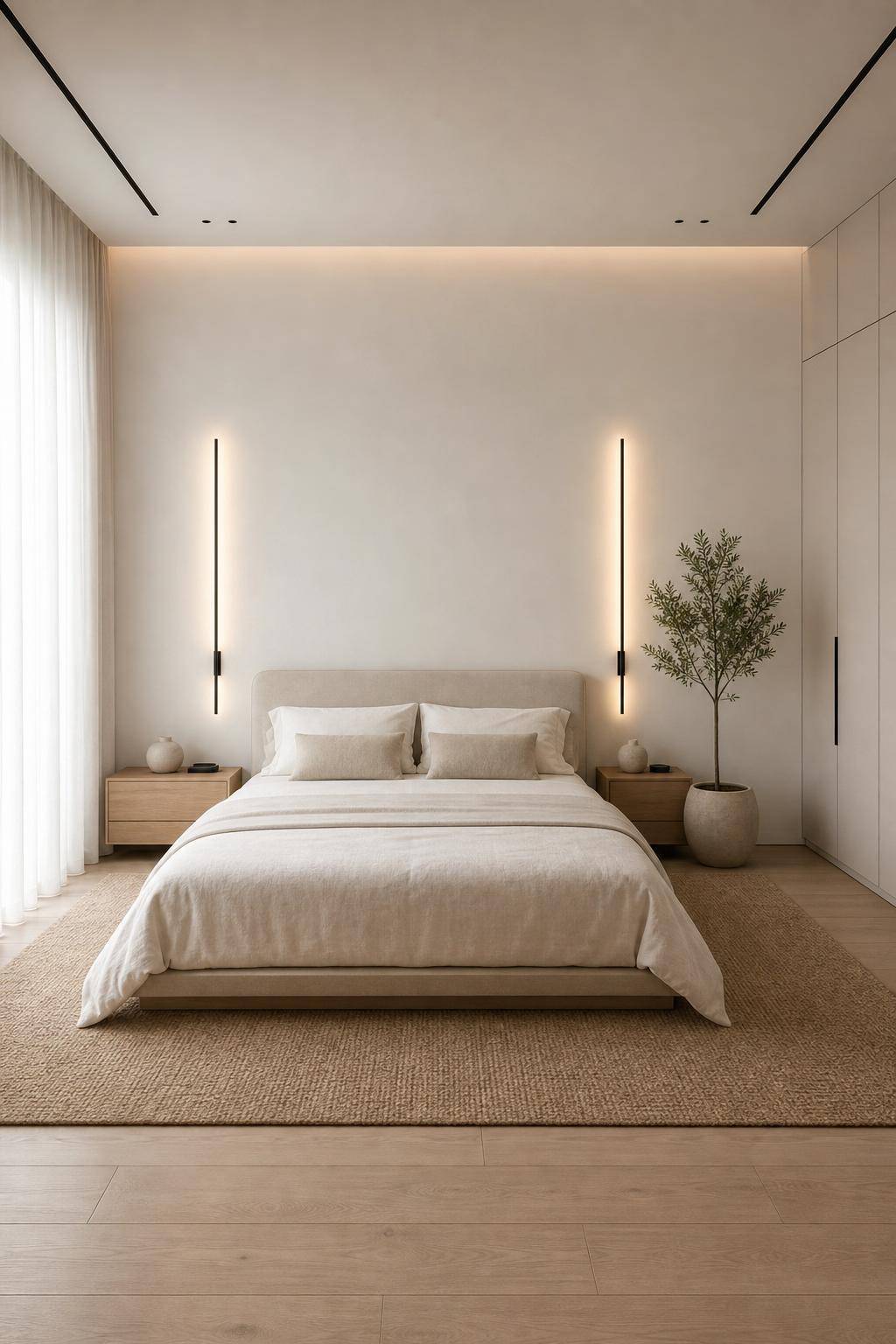 Ideen: Schlafzimmer minimalistisch einrichten- Betone klare, gerade Linien in Möbeln und Deko