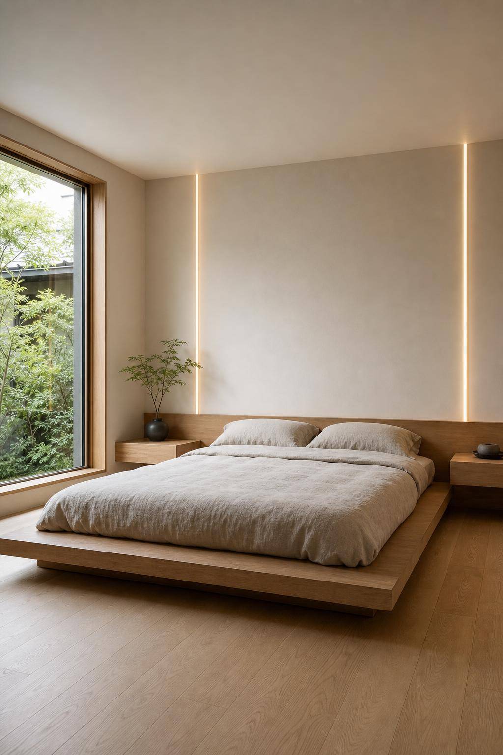 Ideen: Schlafzimmer minimalistisch einrichten- Bevorzuge ein niedriges Bett für mehr Raumgefühl