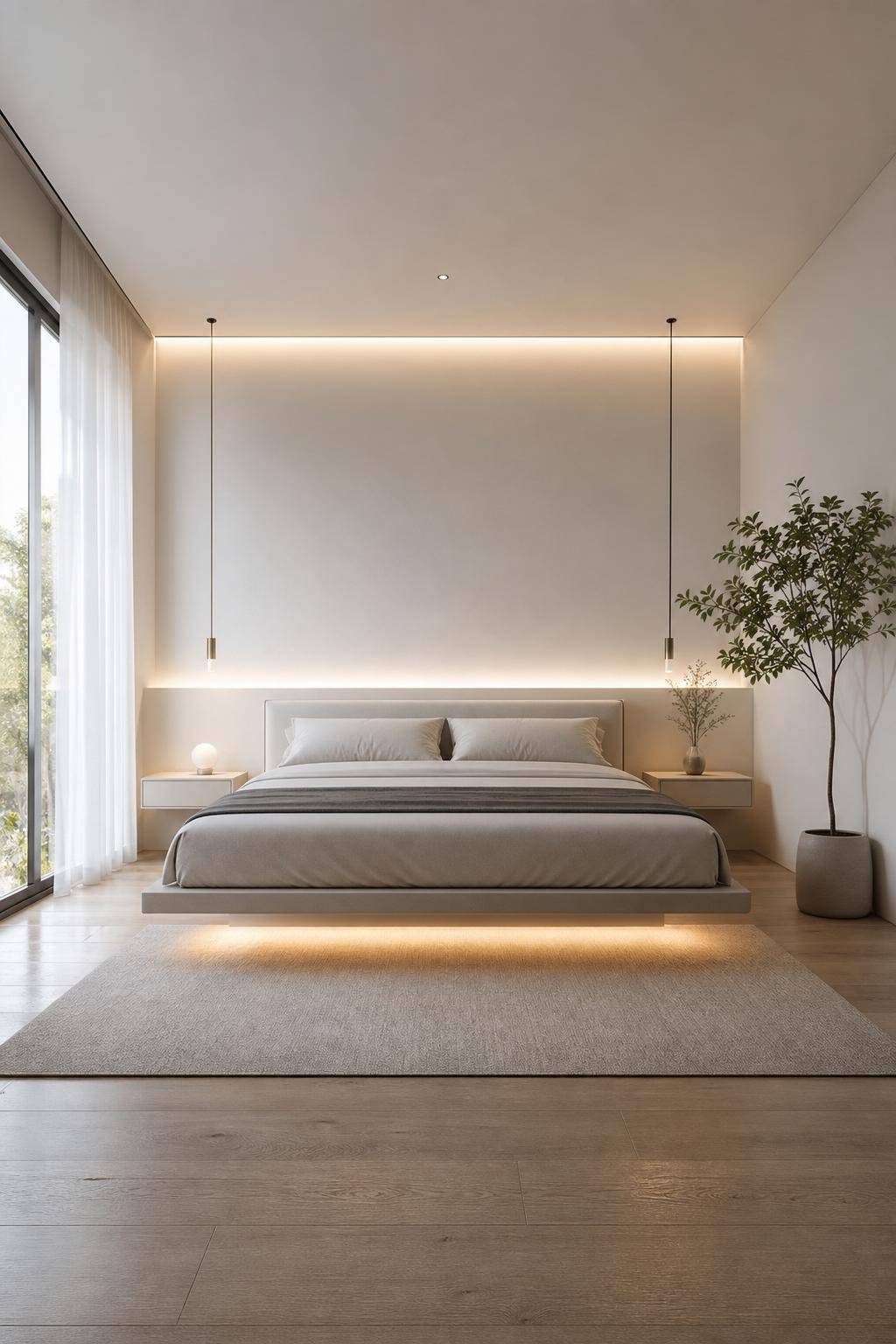 Ideen: Schlafzimmer minimalistisch einrichten- Halte den Boden frei von Gegenständen