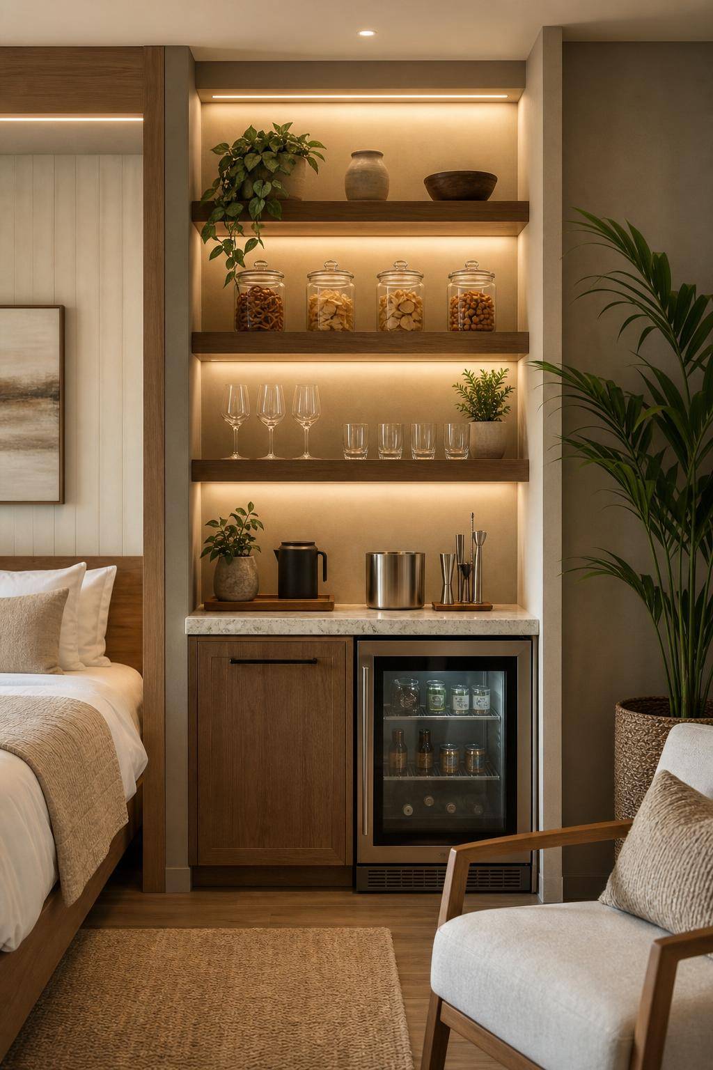 Ideen für Gästezimmer einrichten- Gestalte eine kleine Minibar mit Snacks