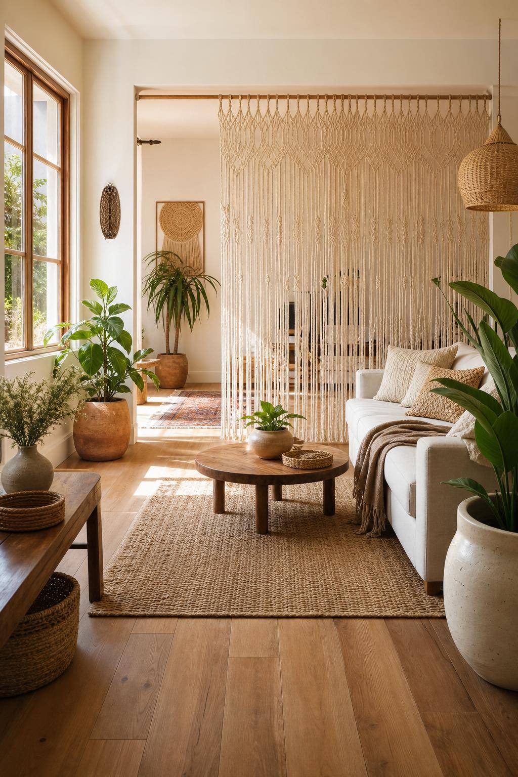 Ideen für Raumteiler- Hänge Makramee-Vorhänge für Boho-Charme auf