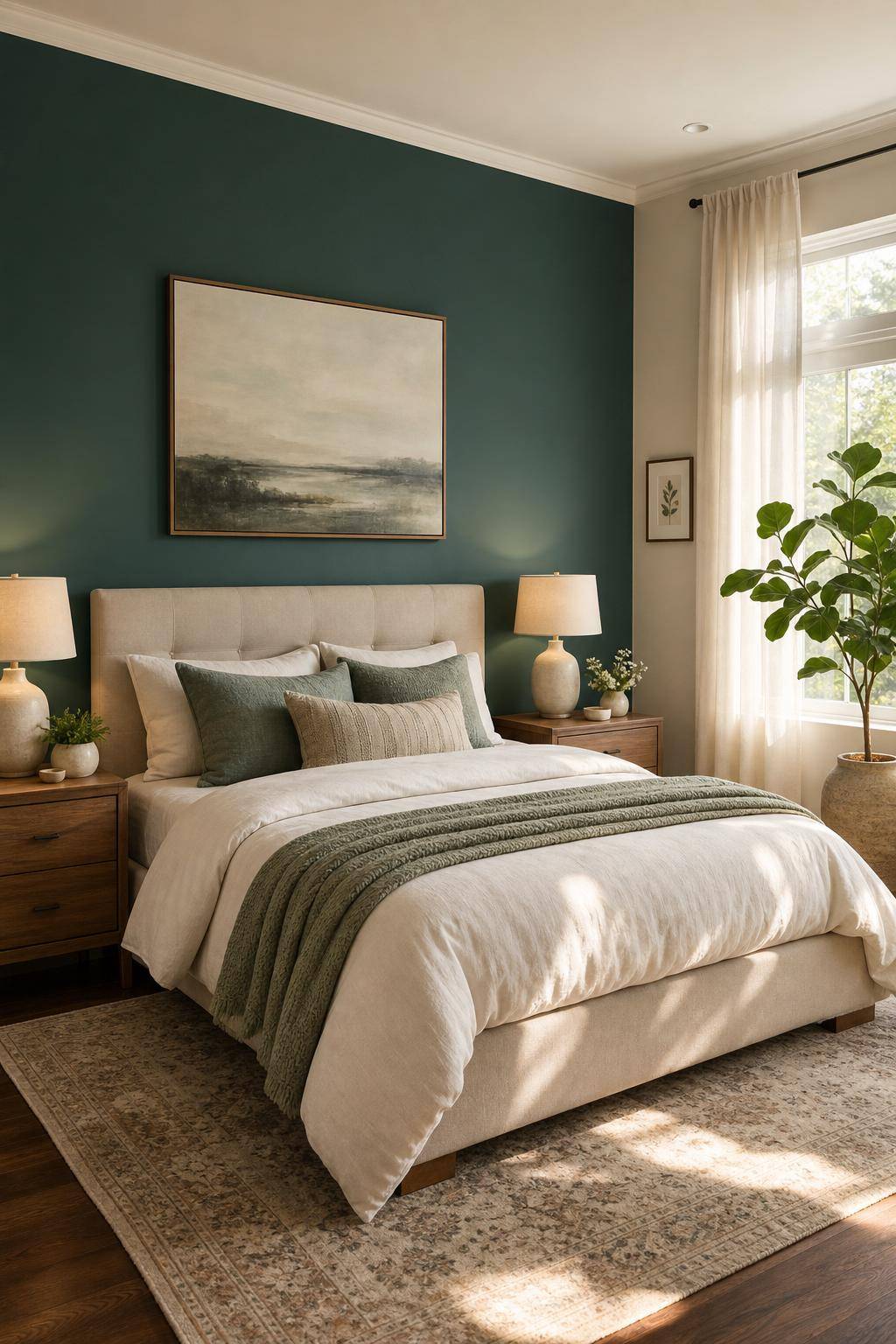 Ideen für Schlafzimmer-Farben- Betone eine Wand mit Statement-Farbe
