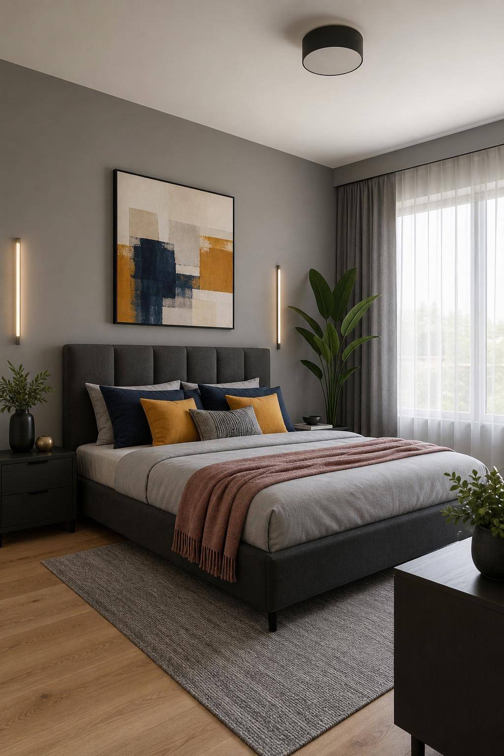 Ideen für Schlafzimmer-Farben- Kombiniere Grau mit Akzenten für Modernität