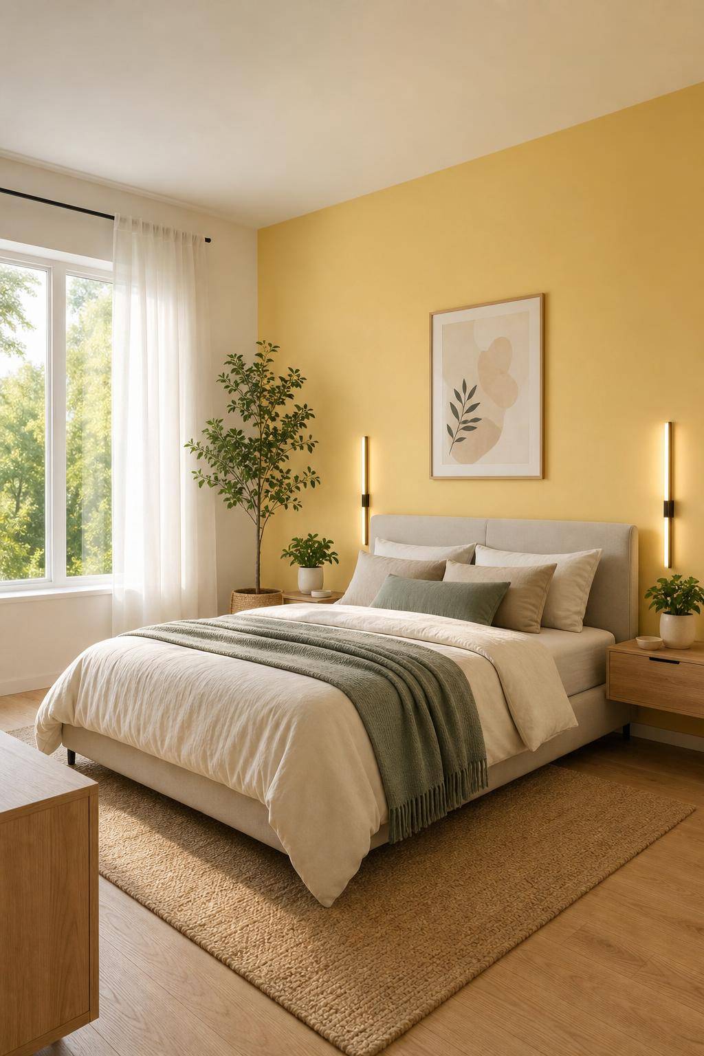 Ideen für Schlafzimmer-Farben- Male eine Wand in Zartgelb