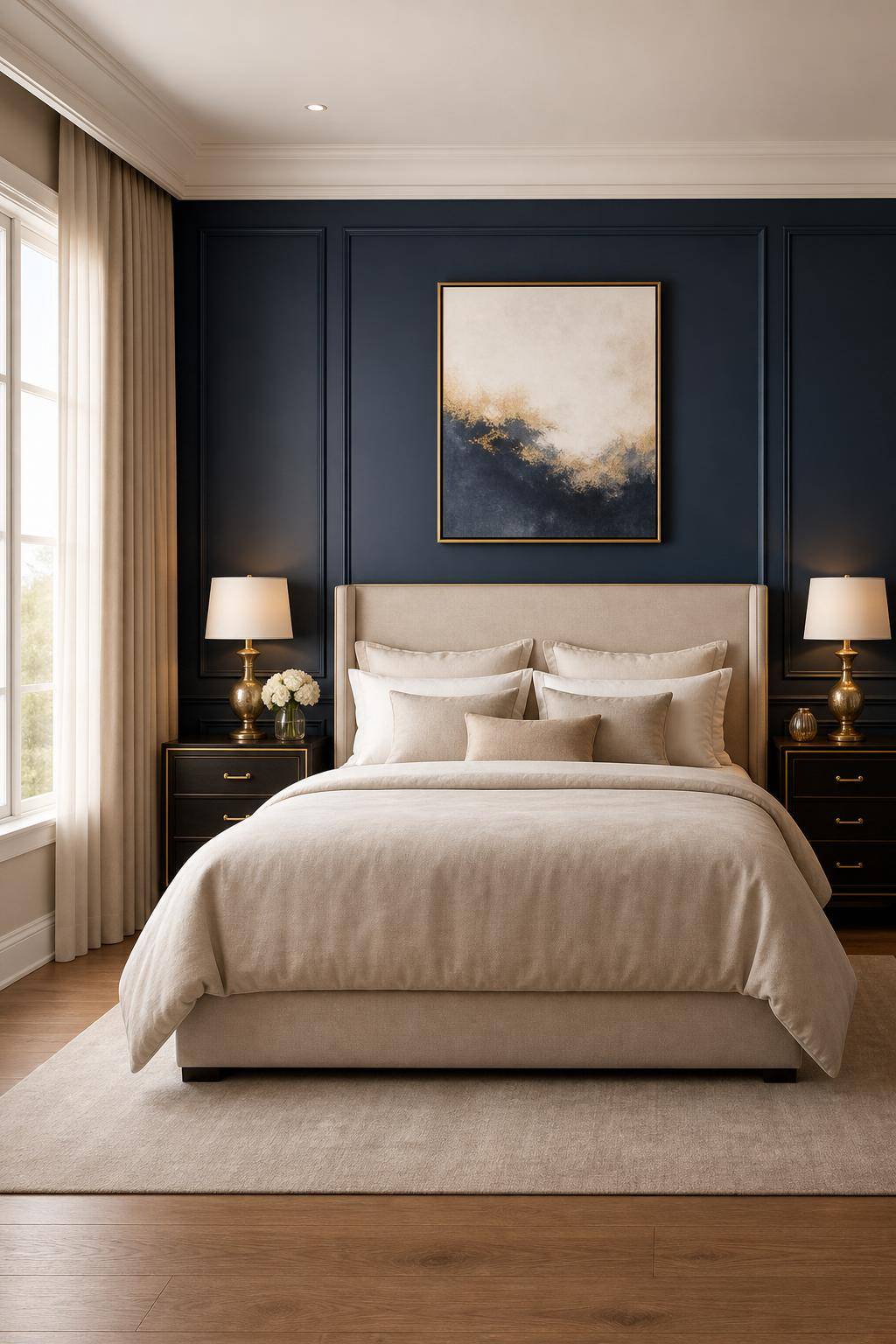 Ideen für Schlafzimmer-Farben- Nutze goldene Details für Eleganz