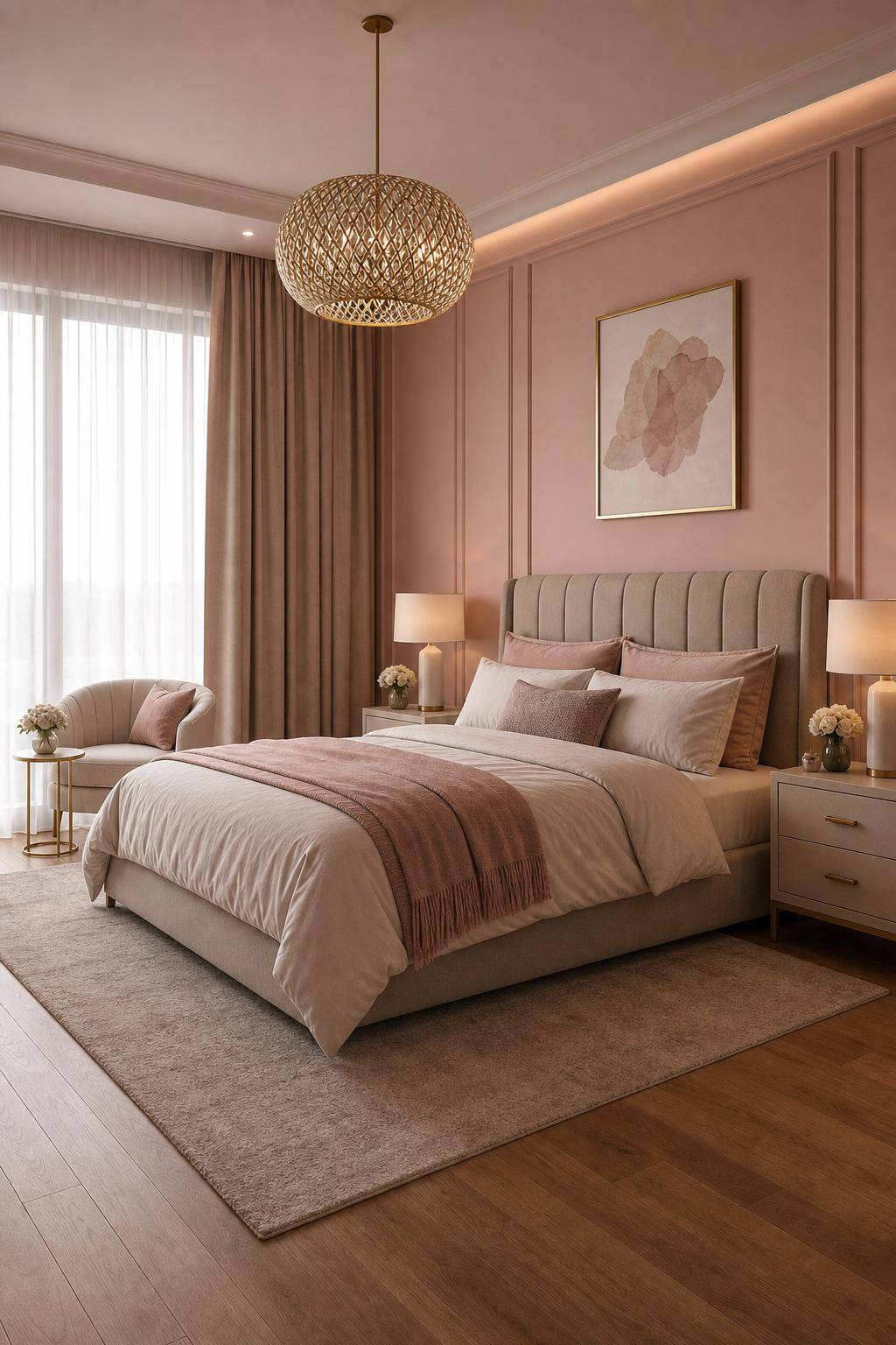 Ideen für Schlafzimmer-Farben- Verwende Rosé für Romantik im Raum