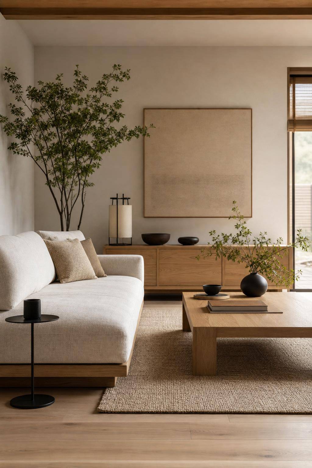 Ideen für das Einrichten im Japandi-Stil- Ergänze mit filigranen Metallaccessoires in Schwarz